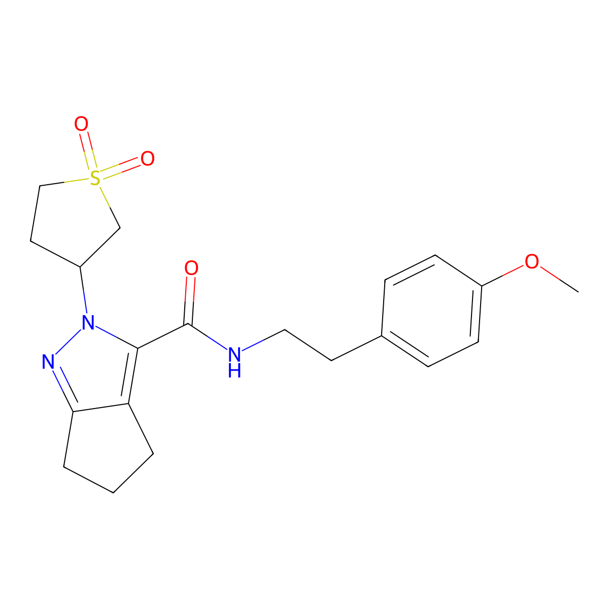2-(1,1-dioxidotetrahydrothiophen-3-yl)-N-(4-methoxyphenethyl)-2,4,5,6-tetrahydrocyclopenta[c]pyrazole-3-carboxamide molecular structure, CAS 1040665-65-3