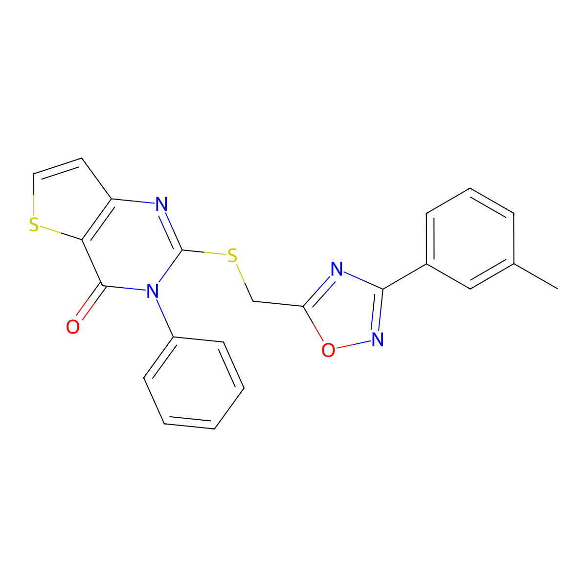 2-({[3-(3-methylphenyl)-1,2,4-oxadiazol-5-yl]methyl}sulfanyl)-3-phenyl-3H,4H-thieno[3,2-d]pyrimidin-4-one molecular structure, CAS 1040665-68-6