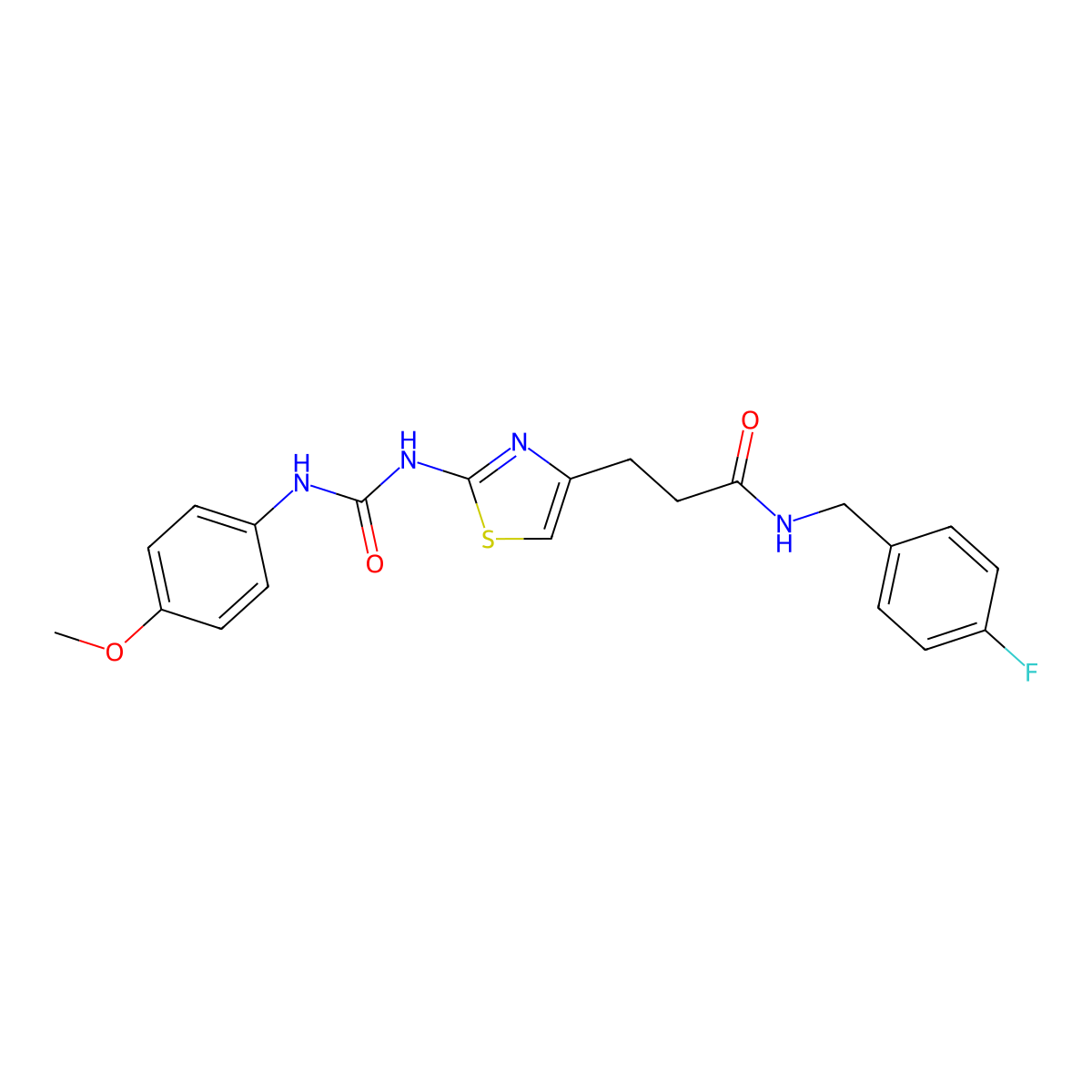 N-[(4-fluorophenyl)methyl]-3-(2-{[(4-methoxyphenyl)carbamoyl]amino}-1,3-thiazol-4-yl)propanamide molecular structure, CAS 1040665-70-0