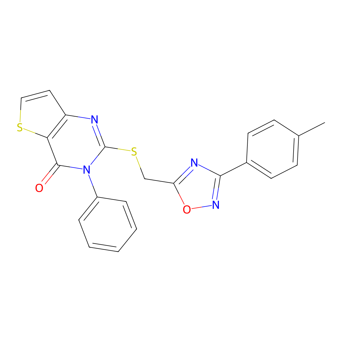 2-({[3-(4-methylphenyl)-1,2,4-oxadiazol-5-yl]methyl}sulfanyl)-3-phenyl-3H,4H-thieno[3,2-d]pyrimidin-4-one molecular structure, CAS 1040665-75-5