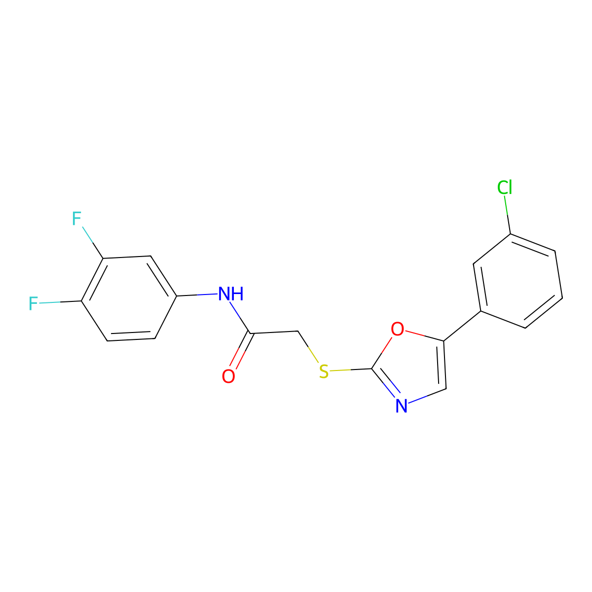 2-{[5-(3-chlorophenyl)-1,3-oxazol-2-yl]sulfanyl}-N-(3,4-difluorophenyl)acetamide molecular structure, CAS 1040665-78-8