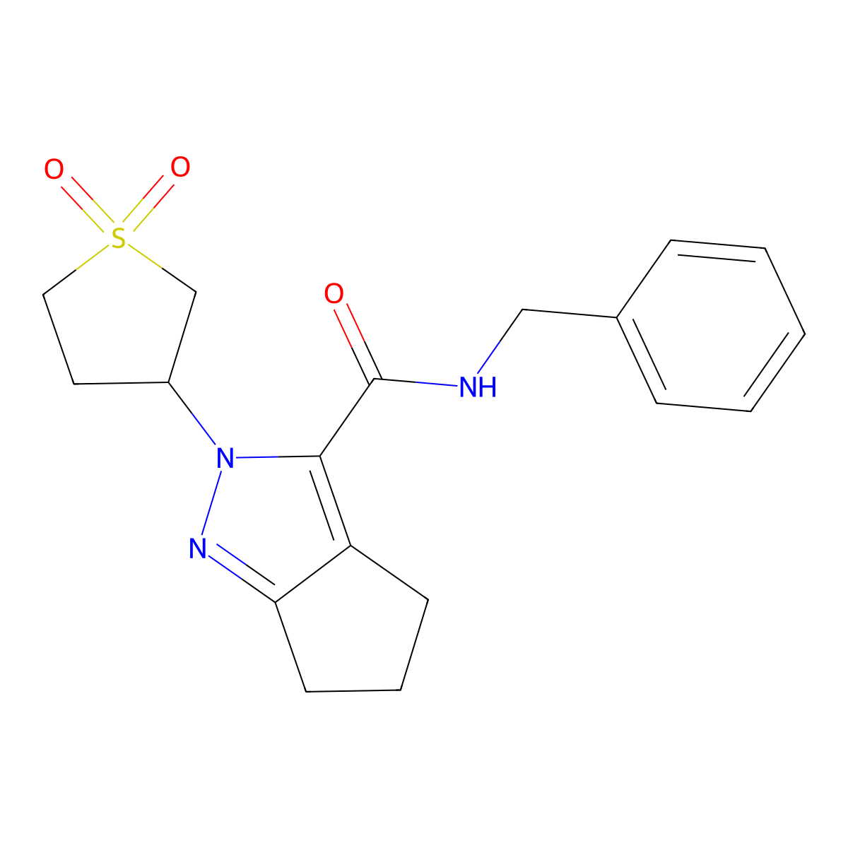N-benzyl-2-(1,1-dioxidotetrahydrothiophen-3-yl)-2,4,5,6-tetrahydrocyclopenta[c]pyrazole-3-carboxamide molecular structure, CAS 1040665-79-9