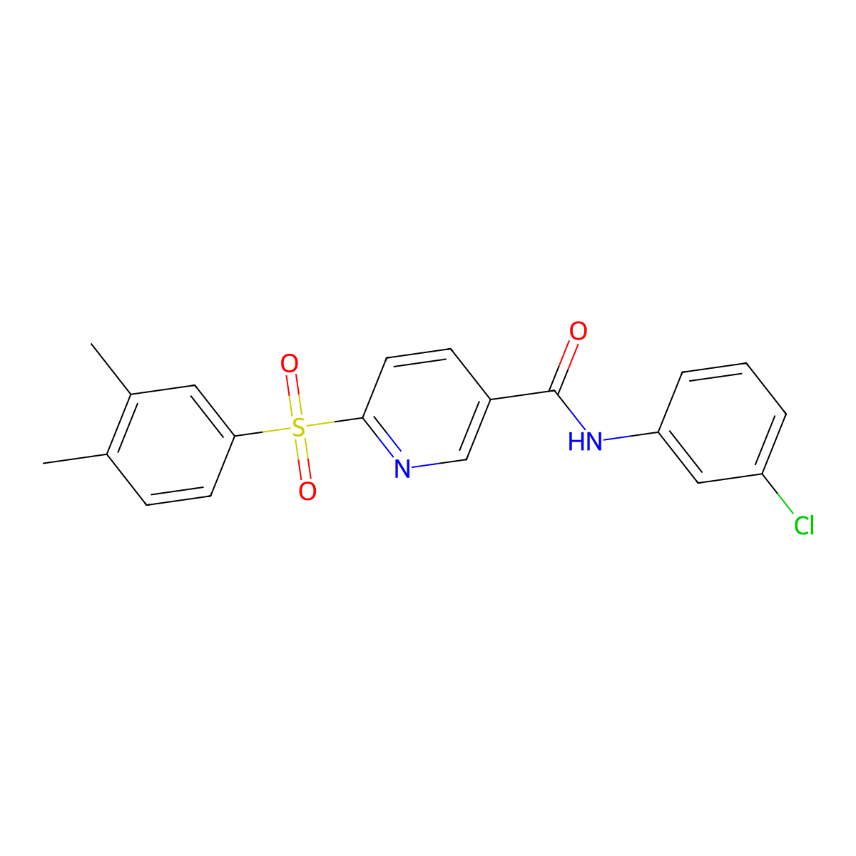 N-(3-chlorophenyl)-6-((3,4-dimethylphenyl)sulfonyl)nicotinamide molecular structure, CAS 1040665-80-2