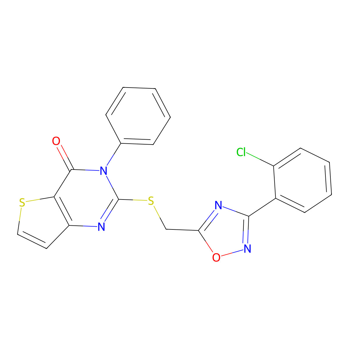 2-(((3-(2-chlorophenyl)-1,2,4-oxadiazol-5-yl)methyl)thio)-3-phenylthieno[3,2-d]pyrimidin-4(3H)-one molecular structure, CAS 1040665-82-4