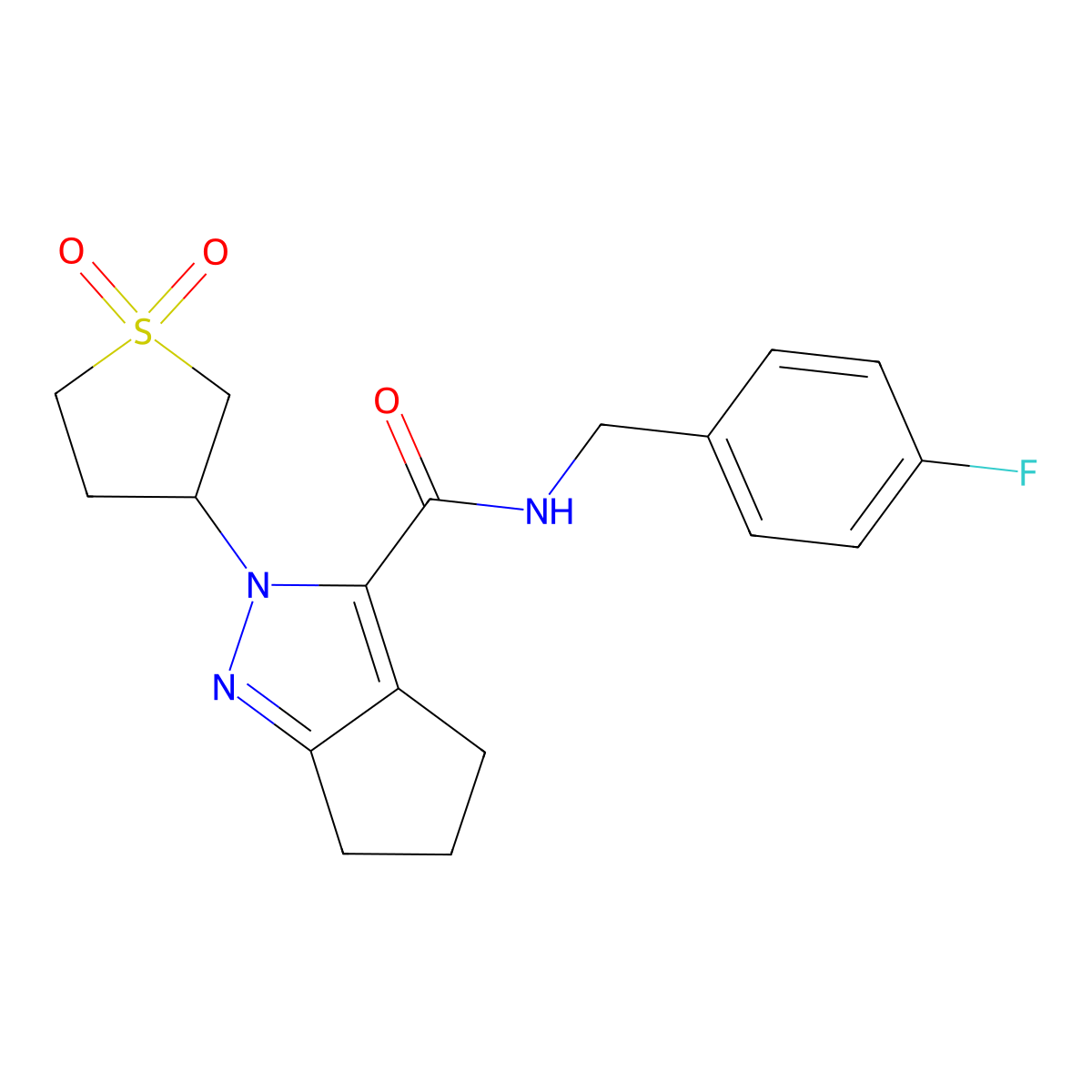 2-(1,1-dioxidotetrahydrothiophen-3-yl)-N-(4-fluorobenzyl)-2,4,5,6-tetrahydrocyclopenta[c]pyrazole-3-carboxamide molecular structure, CAS 1040665-86-8