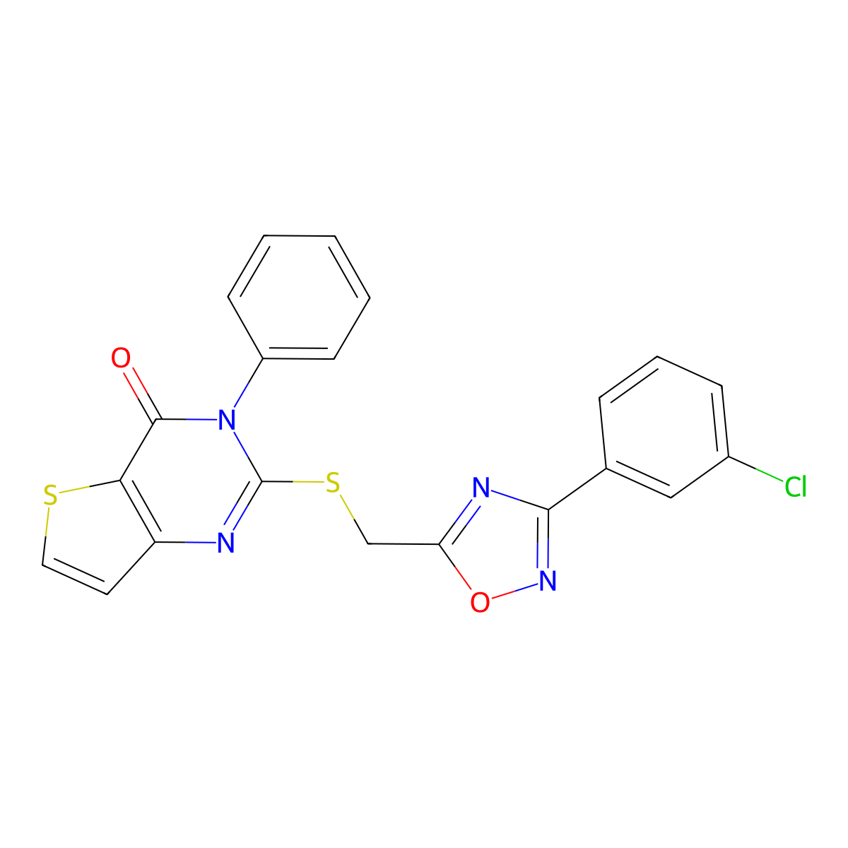 2-(((3-(3-chlorophenyl)-1,2,4-oxadiazol-5-yl)methyl)thio)-3-phenylthieno[3,2-d]pyrimidin-4(3H)-one molecular structure, CAS 1040665-89-1