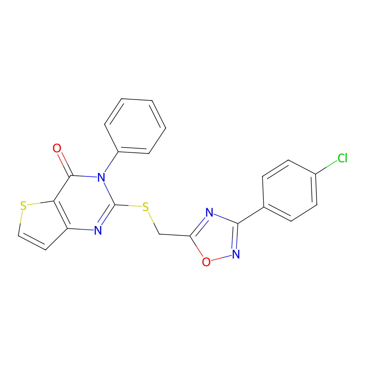 2-(((3-(4-chlorophenyl)-1,2,4-oxadiazol-5-yl)methyl)thio)-3-phenylthieno[3,2-d]pyrimidin-4(3H)-one molecular structure, CAS 1040665-96-0