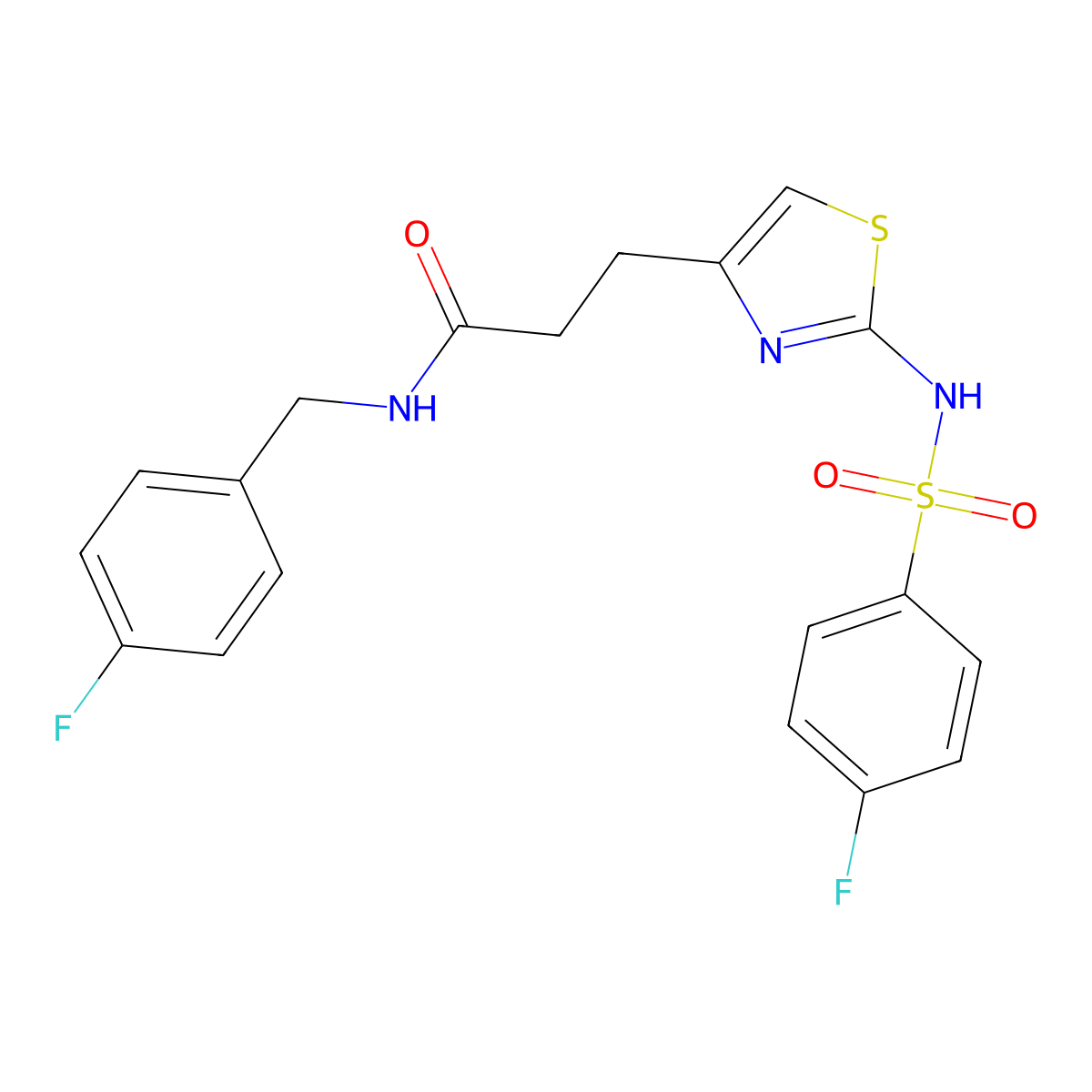 3-[2-(4-fluorobenzenesulfonamido)-1,3-thiazol-4-yl]-N-[(4-fluorophenyl)methyl]propanamide molecular structure, CAS 1040666-09-8