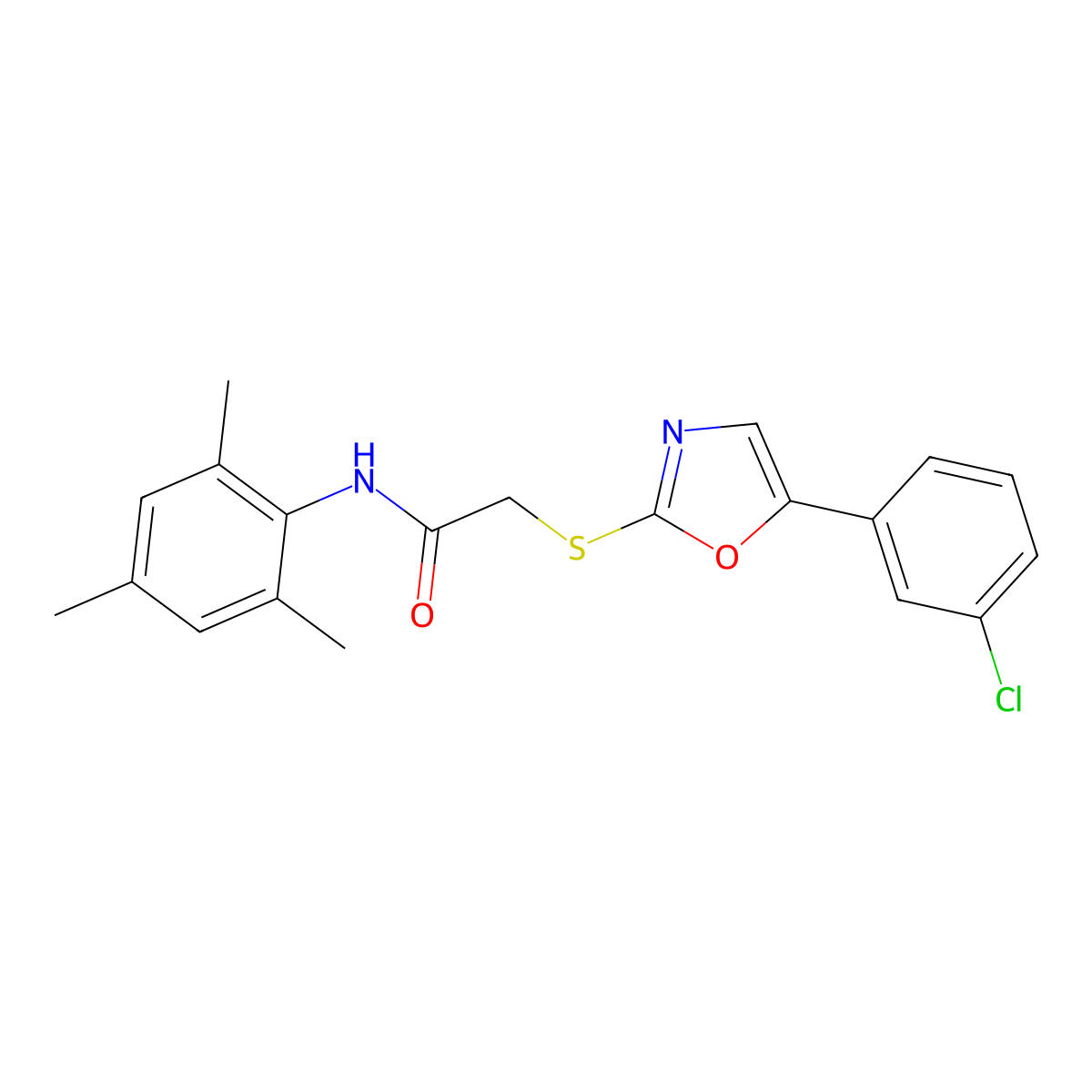 2-{[5-(3-chlorophenyl)-1,3-oxazol-2-yl]sulfanyl}-N-(2,4,6-trimethylphenyl)acetamide molecular structure, CAS 1040666-15-6