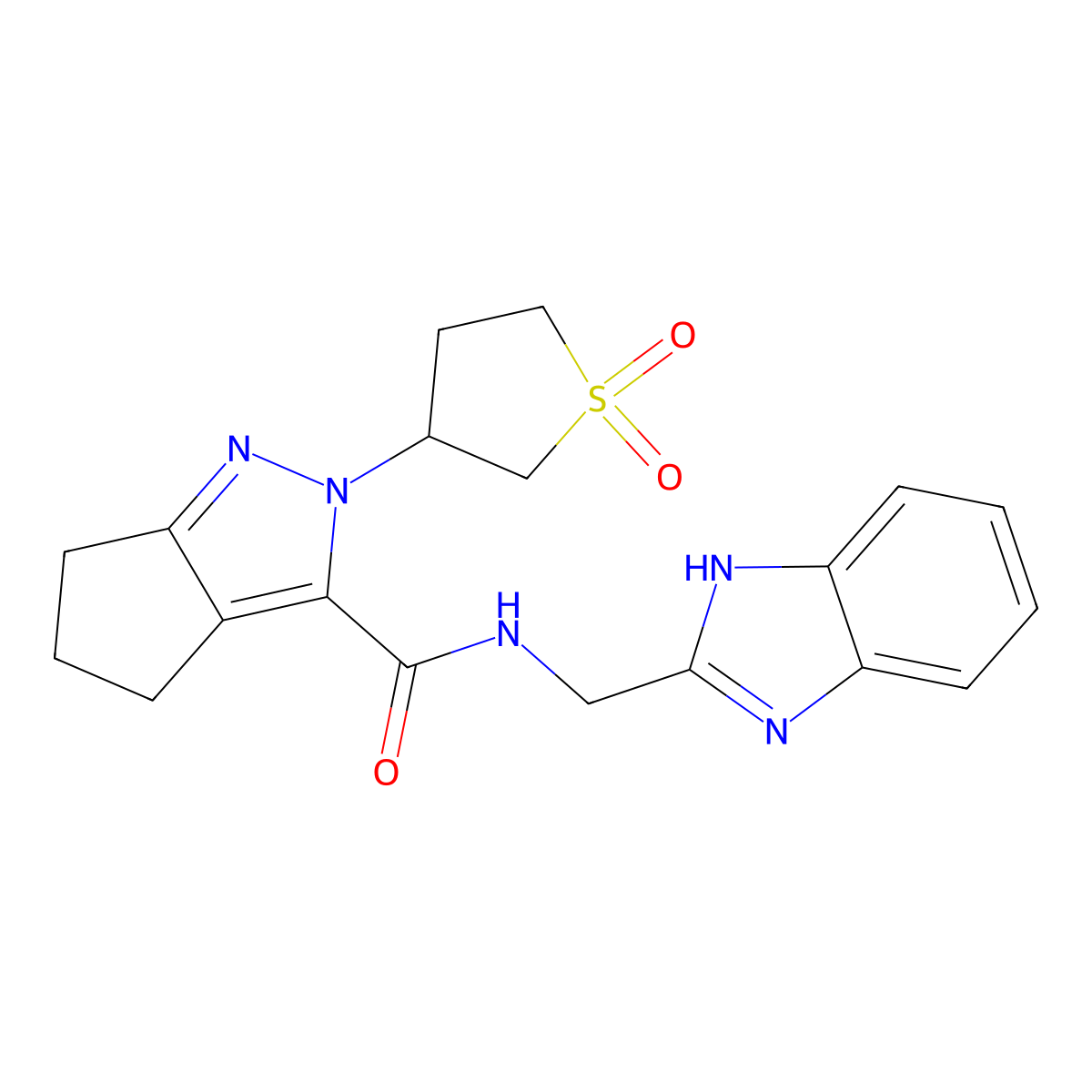 N-((1H-benzo[d]imidazol-2-yl)methyl)-2-(1,1-dioxidotetrahydrothiophen-3-yl)-2,4,5,6-tetrahydrocyclopenta[c]pyrazole-3-carboxamide molecular structure, CAS 1040666-16-7