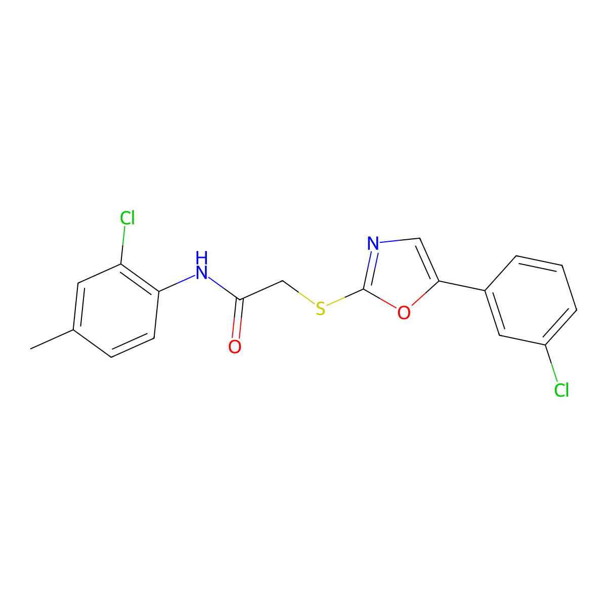 N-(2-chloro-4-methylphenyl)-2-{[5-(3-chlorophenyl)-1,3-oxazol-2-yl]sulfanyl}acetamide molecular structure, CAS 1040666-23-6