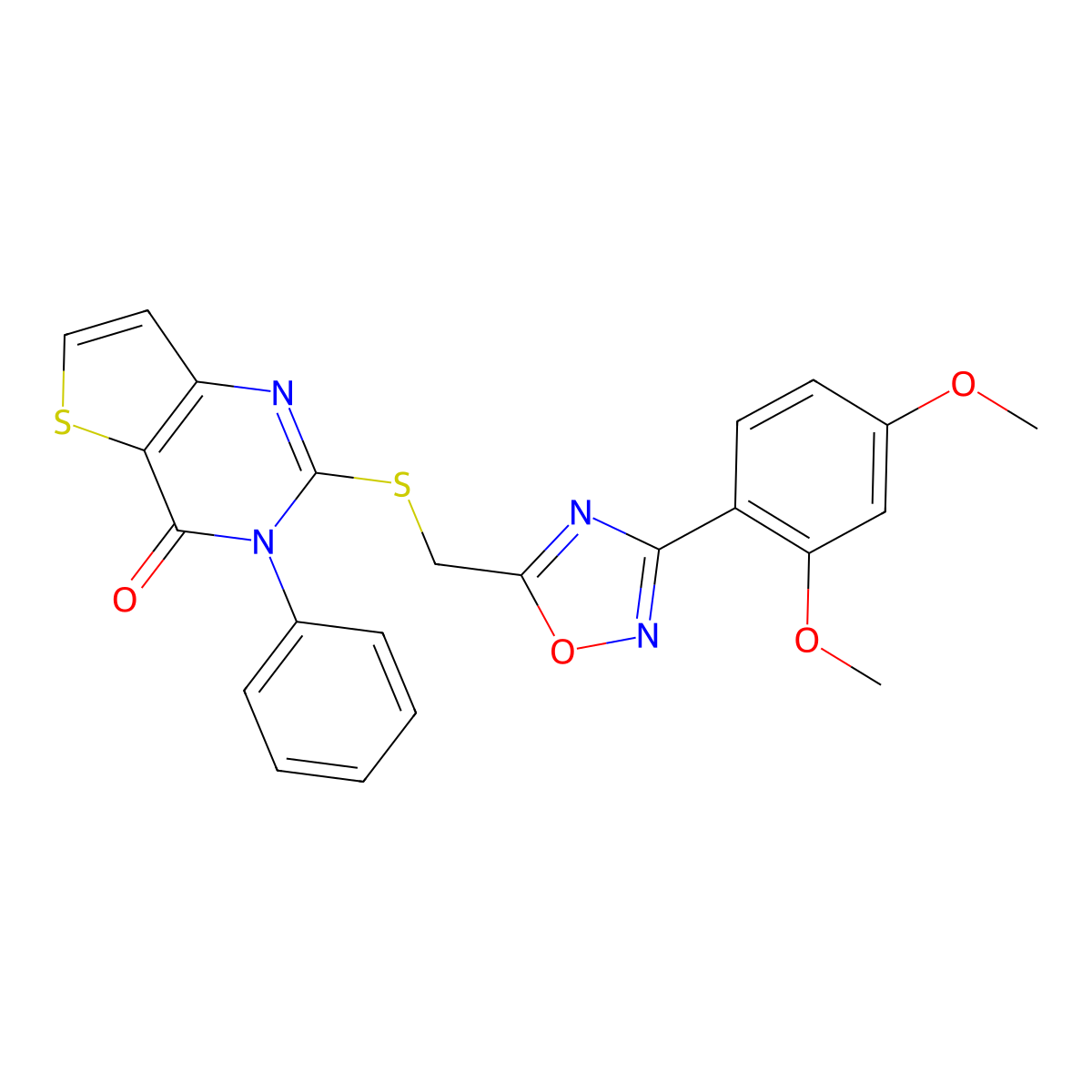 2-({[3-(2,4-dimethoxyphenyl)-1,2,4-oxadiazol-5-yl]methyl}sulfanyl)-3-phenyl-3H,4H-thieno[3,2-d]pyrimidin-4-one molecular structure, CAS 1040666-28-1