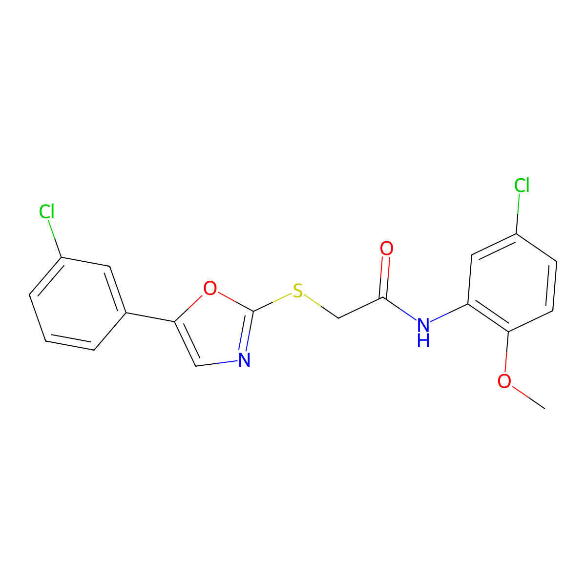 N-(5-chloro-2-methoxyphenyl)-2-{[5-(3-chlorophenyl)-1,3-oxazol-2-yl]sulfanyl}acetamide molecular structure, CAS 1040666-31-6