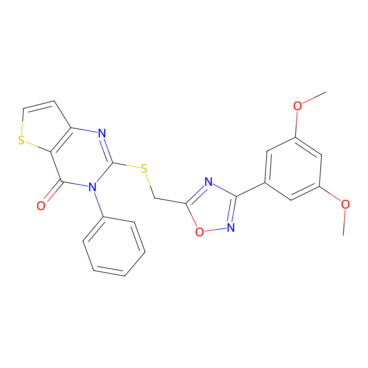 2-({[3-(3,5-dimethoxyphenyl)-1,2,4-oxadiazol-5-yl]methyl}sulfanyl)-3-phenyl-3H,4H-thieno[3,2-d]pyrimidin-4-one molecular structure, CAS 1040666-34-9