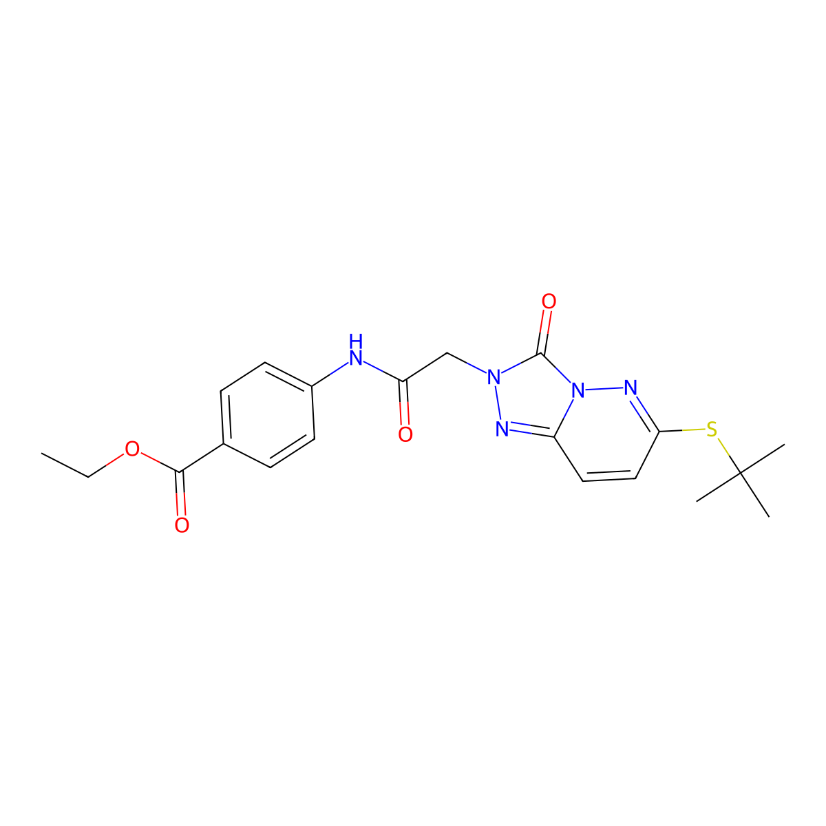 ethyl 4-{2-[6-(tert-butylsulfanyl)-3-oxo-2H,3H-[1,2,4]triazolo[4,3-b]pyridazin-2-yl]acetamido}benzoate molecular structure, CAS 1040666-36-1