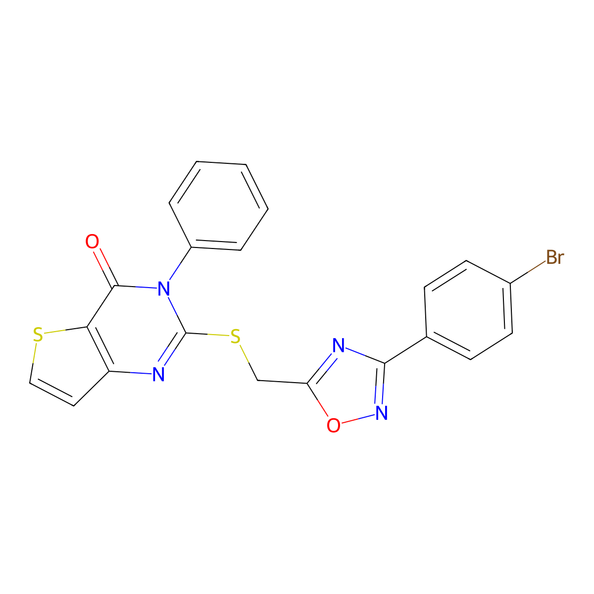 2-(((3-(4-bromophenyl)-1,2,4-oxadiazol-5-yl)methyl)thio)-3-phenylthieno[3,2-d]pyrimidin-4(3H)-one molecular structure, CAS 1040666-42-9