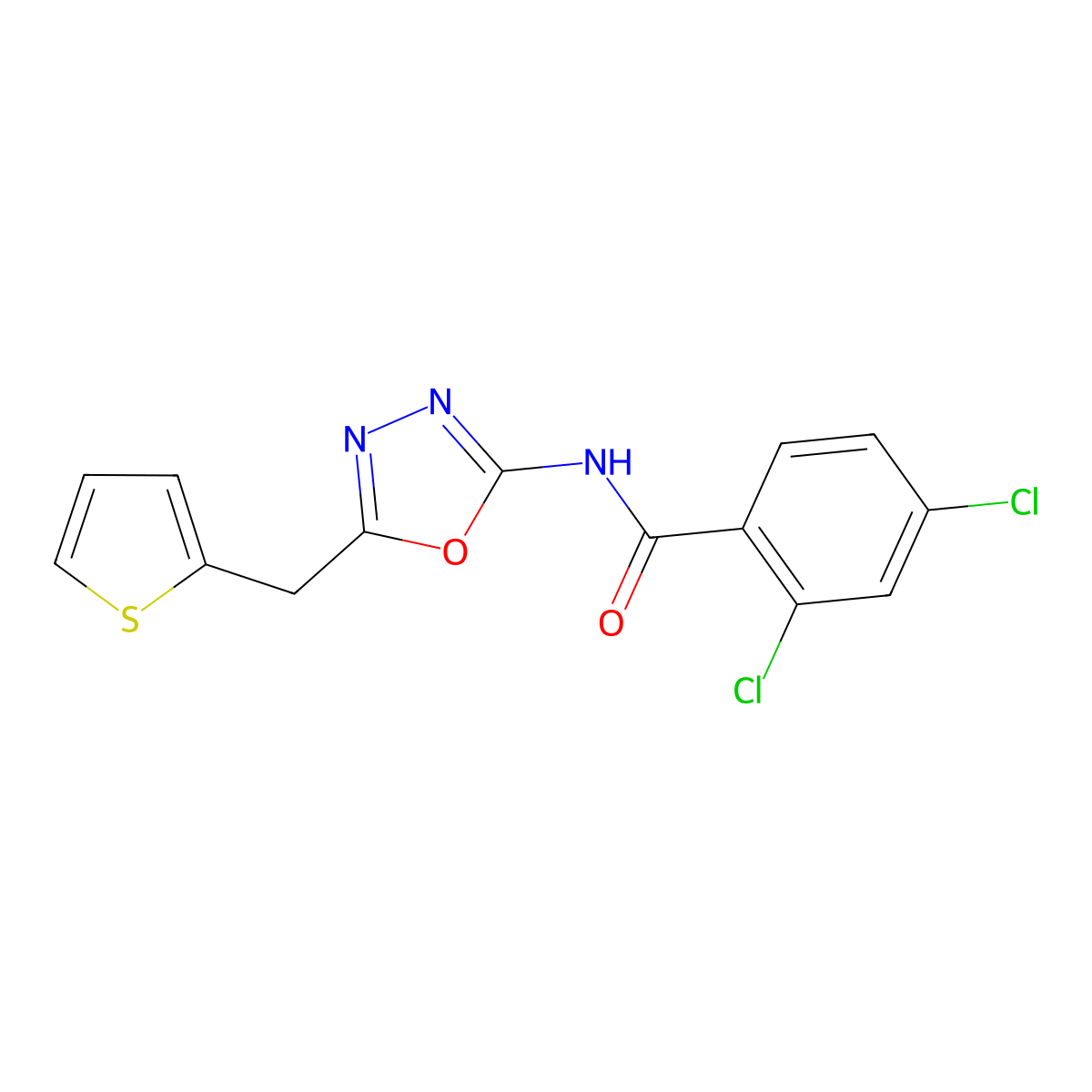 2,4-dichloro-N-(5-(thiophen-2-ylmethyl)-1,3,4-oxadiazol-2-yl)benzamide molecular structure, CAS 1040666-45-2