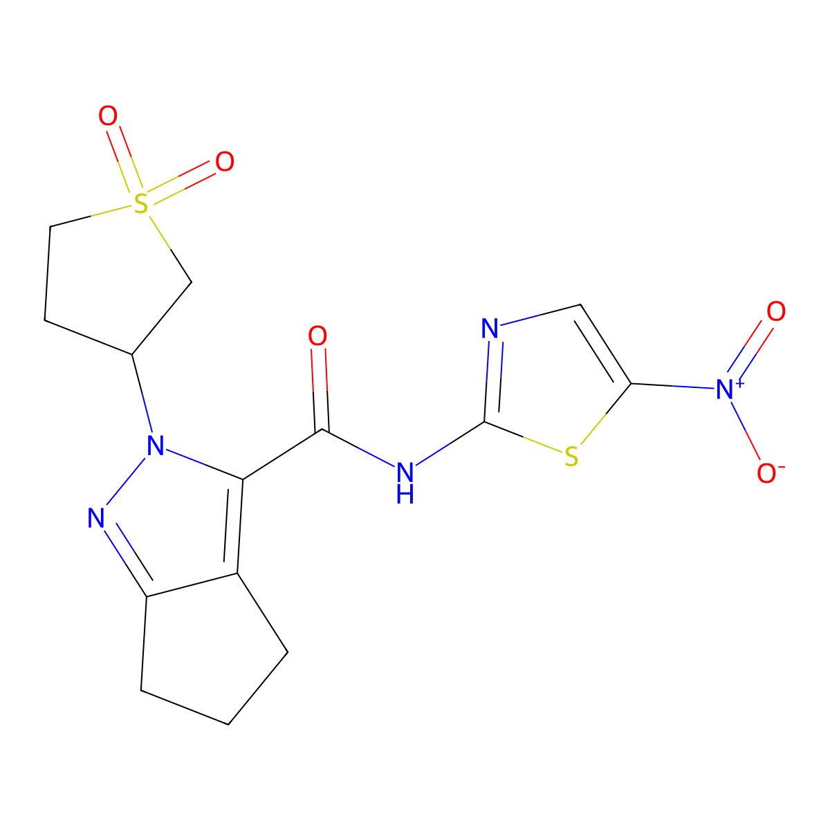 2-(1,1-dioxidotetrahydrothiophen-3-yl)-N-(5-nitrothiazol-2-yl)-2,4,5,6-tetrahydrocyclopenta[c]pyrazole-3-carboxamide molecular structure, CAS 1040666-48-5