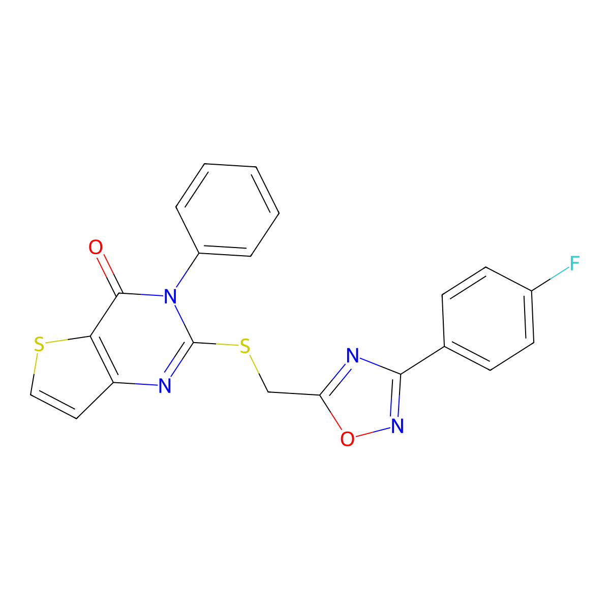 2-(((3-(4-fluorophenyl)-1,2,4-oxadiazol-5-yl)methyl)thio)-3-phenylthieno[3,2-d]pyrimidin-4(3H)-one molecular structure, CAS 1040666-50-9