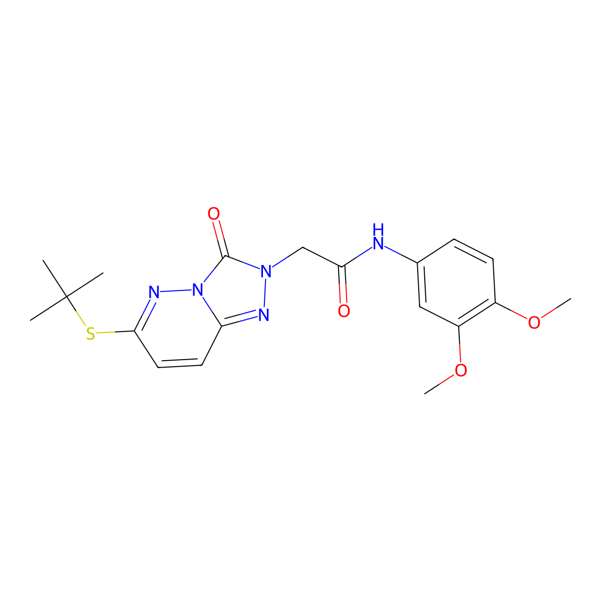 2-[6-(tert-butylsulfanyl)-3-oxo-2H,3H-[1,2,4]triazolo[4,3-b]pyridazin-2-yl]-N-(3,4-dimethoxyphenyl)acetamide molecular structure, CAS 1040666-52-1