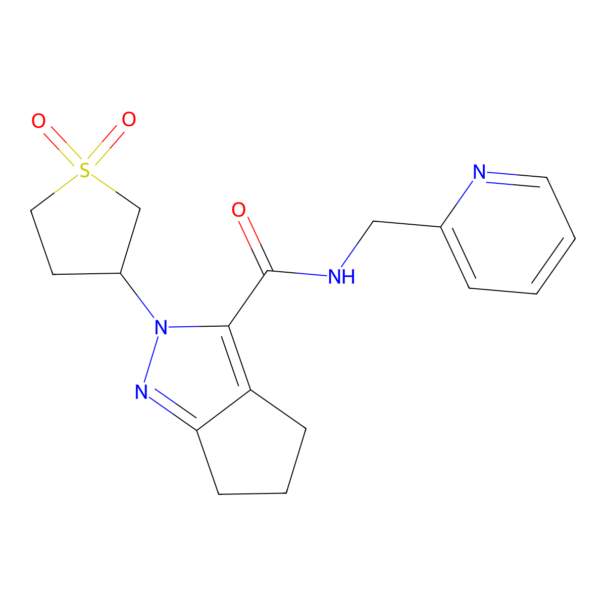 2-(1,1-dioxidotetrahydrothiophen-3-yl)-N-(pyridin-2-ylmethyl)-2,4,5,6-tetrahydrocyclopenta[c]pyrazole-3-carboxamide molecular structure, CAS 1040666-56-5