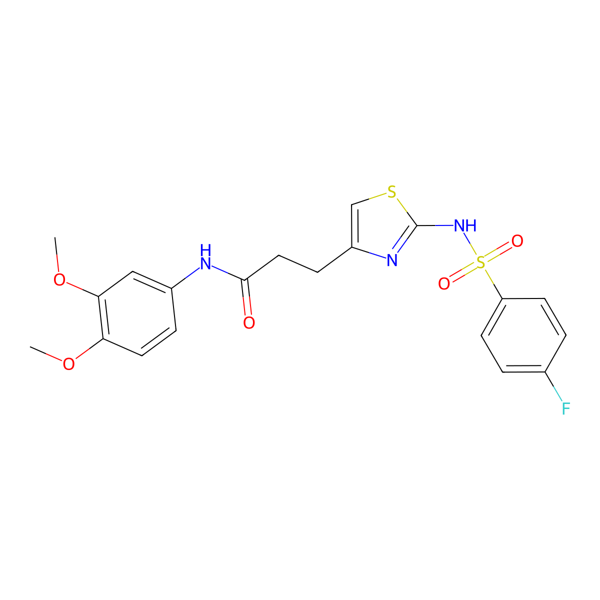 N-(3,4-dimethoxyphenyl)-3-[2-(4-fluorobenzenesulfonamido)-1,3-thiazol-4-yl]propanamide molecular structure, CAS 1040666-57-6