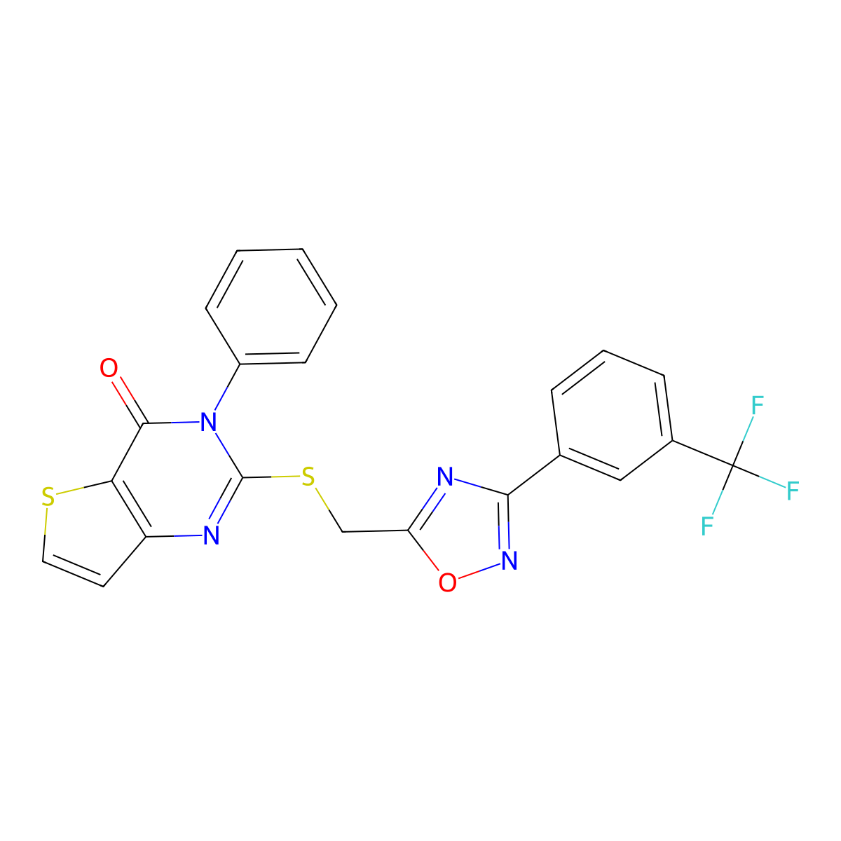 3-phenyl-2-[({3-[3-(trifluoromethyl)phenyl]-1,2,4-oxadiazol-5-yl}methyl)sulfanyl]-3H,4H-thieno[3,2-d]pyrimidin-4-one molecular structure, CAS 1040666-58-7