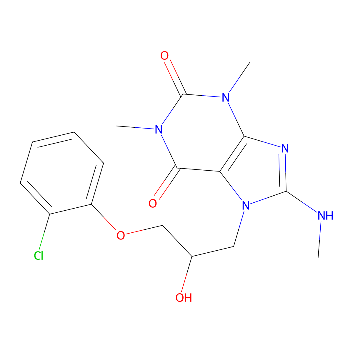 7-(3-(2-chlorophenoxy)-2-hydroxypropyl)-1,3-dimethyl-8-(methylamino)-1H-purine-2,6(3H,7H)-dione molecular structure, CAS 1040666-59-8