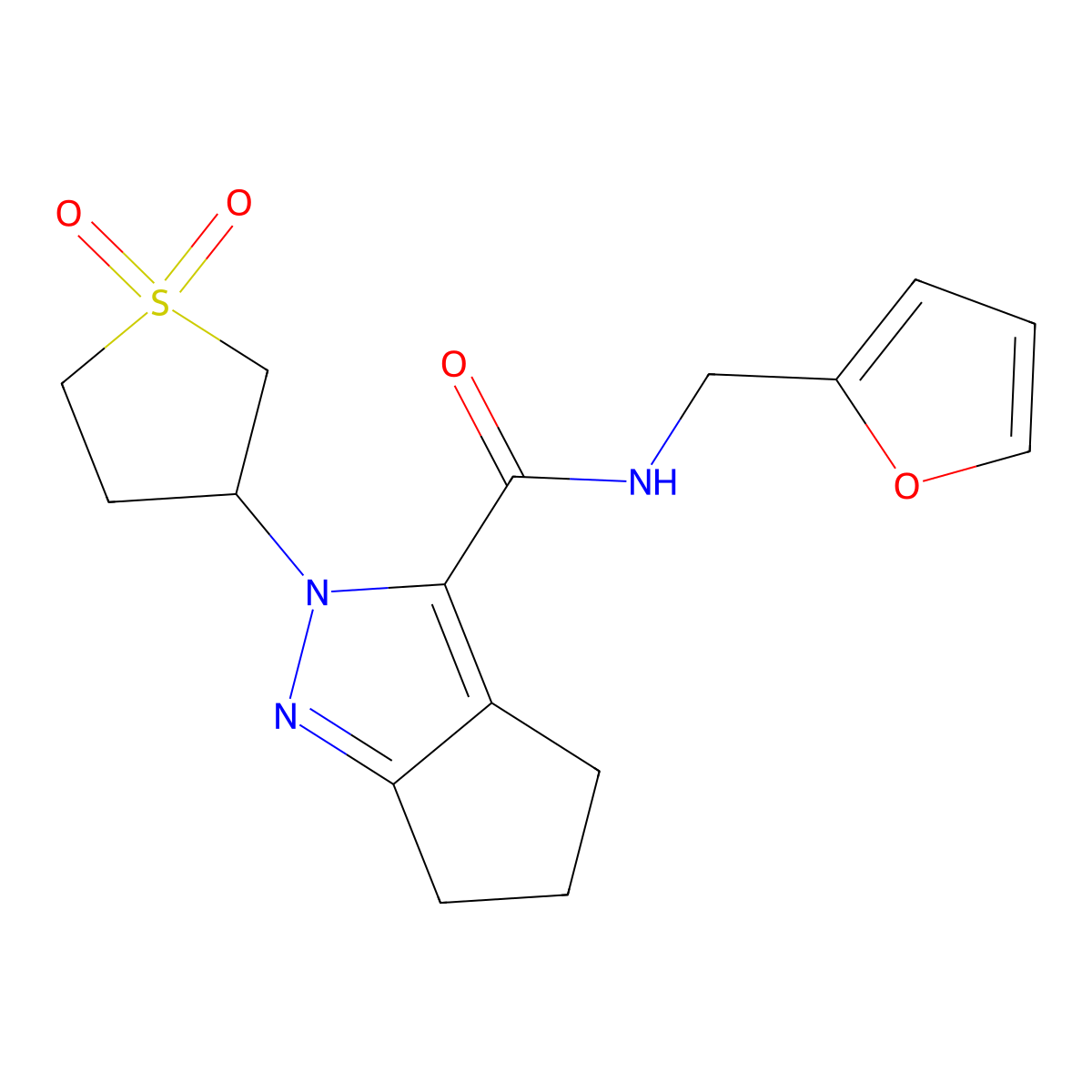 2-(1,1-dioxidotetrahydrothiophen-3-yl)-N-(furan-2-ylmethyl)-2,4,5,6-tetrahydrocyclopenta[c]pyrazole-3-carboxamide molecular structure, CAS 1040666-71-4