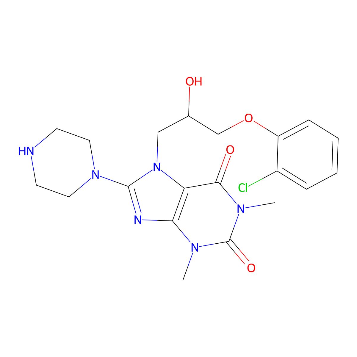 7-(3-(2-chlorophenoxy)-2-hydroxypropyl)-1,3-dimethyl-8-(piperazin-1-yl)-1H-purine-2,6(3H,7H)-dione molecular structure, CAS 1040666-74-7