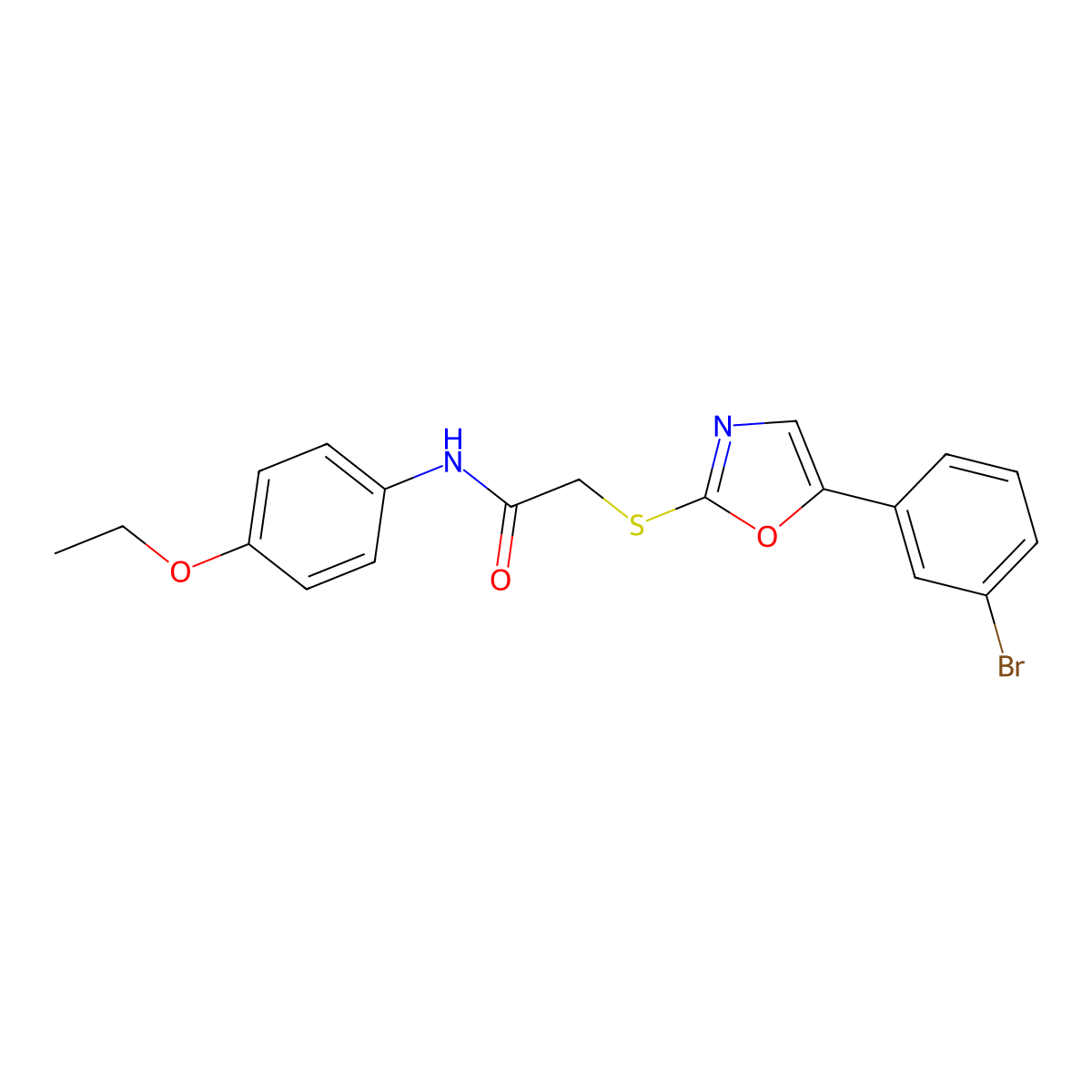 2-((5-(3-bromophenyl)oxazol-2-yl)thio)-N-(4-ethoxyphenyl)acetamide molecular structure, CAS 1040666-76-9
