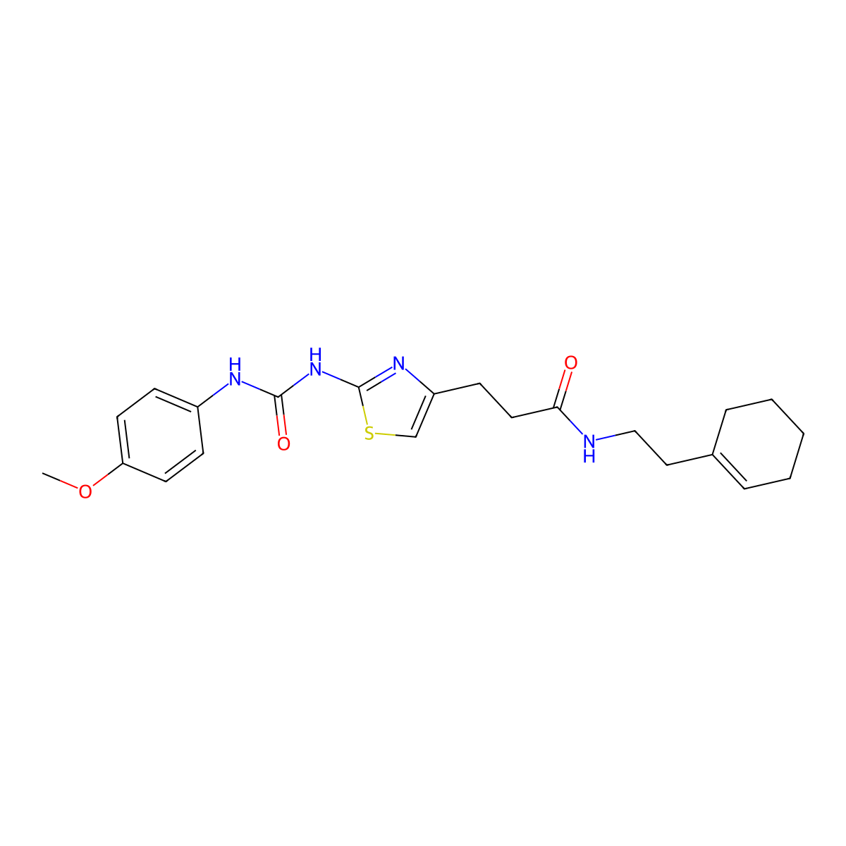 N-[2-(cyclohex-1-en-1-yl)ethyl]-3-(2-{[(4-methoxyphenyl)carbamoyl]amino}-1,3-thiazol-4-yl)propanamide molecular structure, CAS 1040666-77-0
