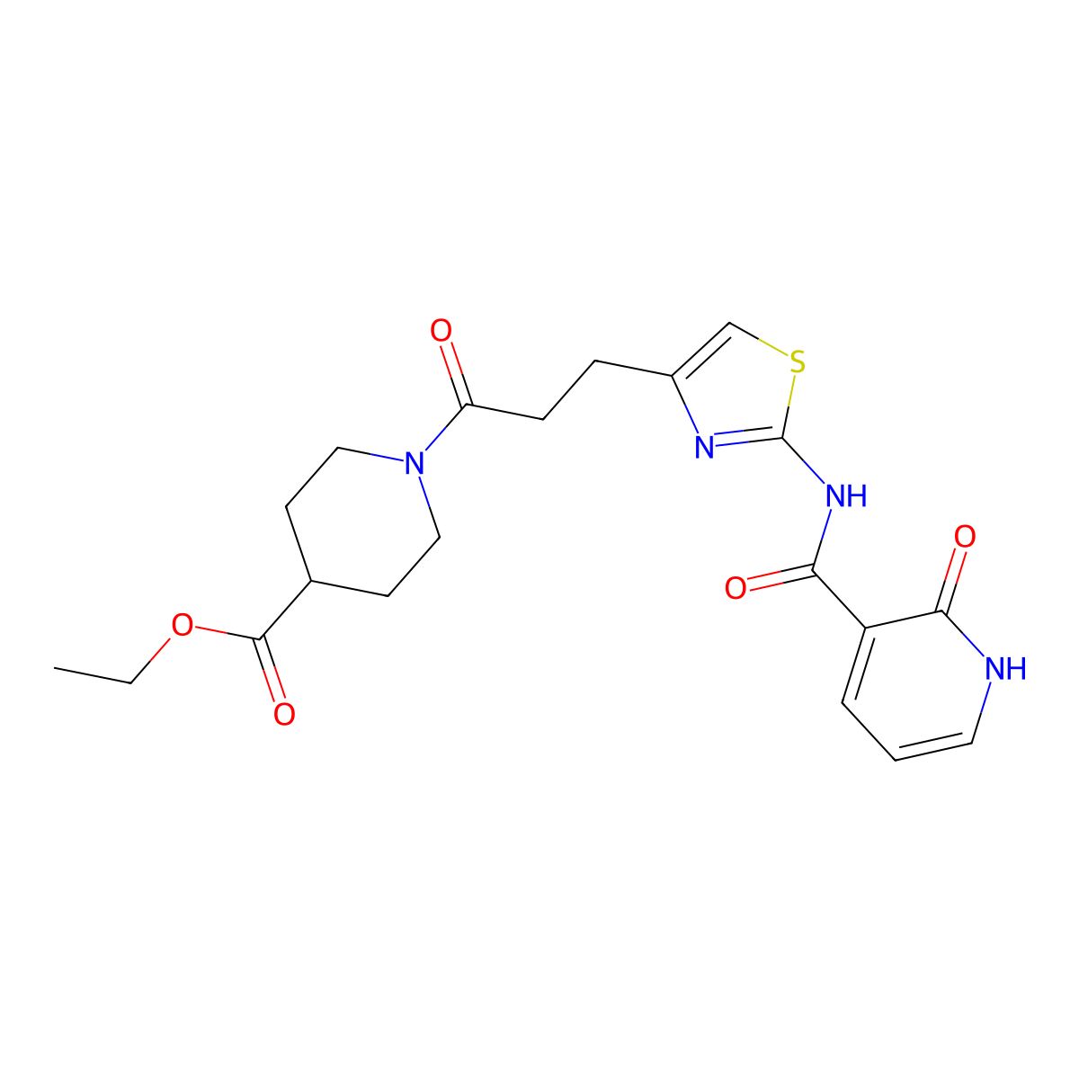 Ethyl 1-(3-(2-(2-oxo-1,2-dihydropyridine-3-carboxamido)thiazol-4-yl)propanoyl)piperidine-4-carboxylate molecular structure, CAS 1040666-78-1