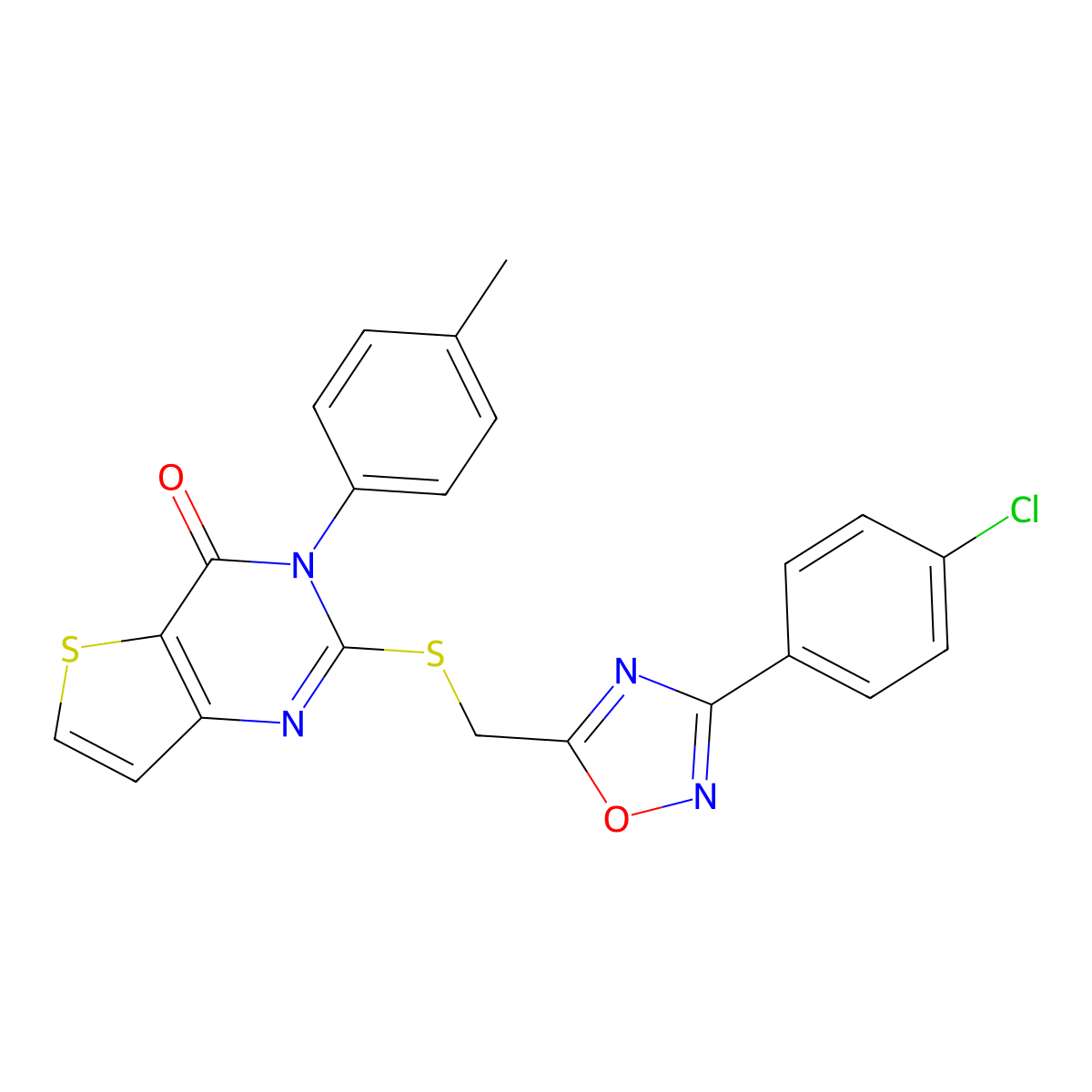 2-(((3-(4-chlorophenyl)-1,2,4-oxadiazol-5-yl)methyl)thio)-3-(p-tolyl)thieno[3,2-d]pyrimidin-4(3H)-one molecular structure, CAS 1040666-80-5