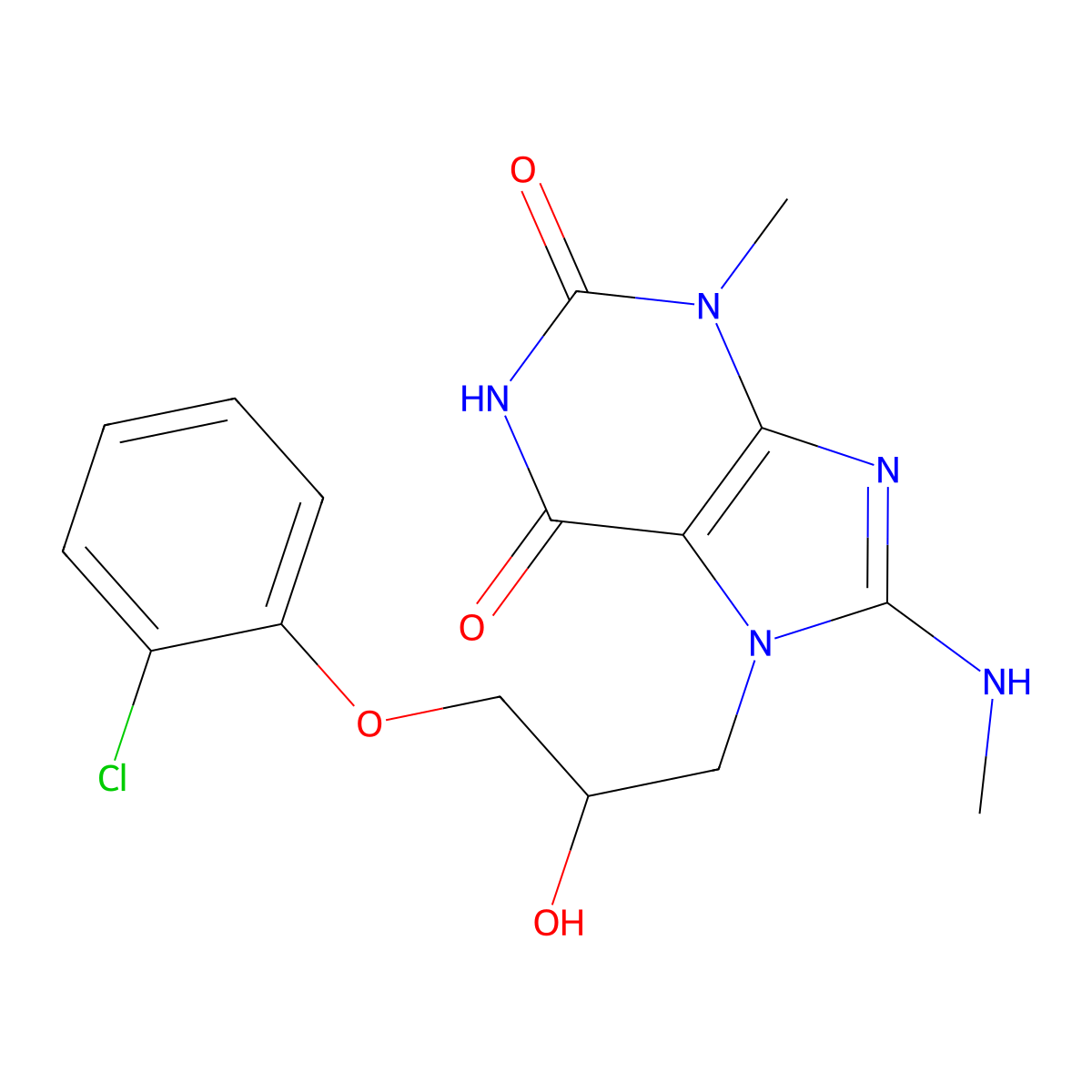 7-(3-(2-chlorophenoxy)-2-hydroxypropyl)-3-methyl-8-(methylamino)-1H-purine-2,6(3H,7H)-dione molecular structure, CAS 1040666-88-3
