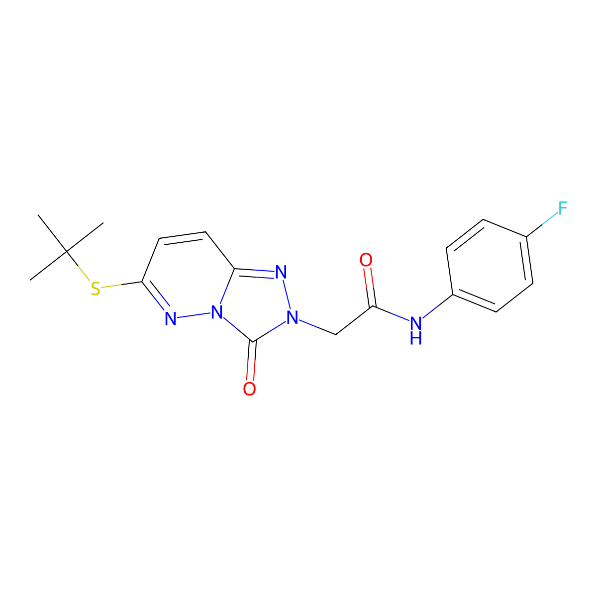 2-[6-(tert-butylthio)-3-oxo[1,2,4]triazolo[4,3-b]pyridazin-2(3H)-yl]-N-(4-fluorophenyl)acetamide molecular structure, CAS 1040666-89-4