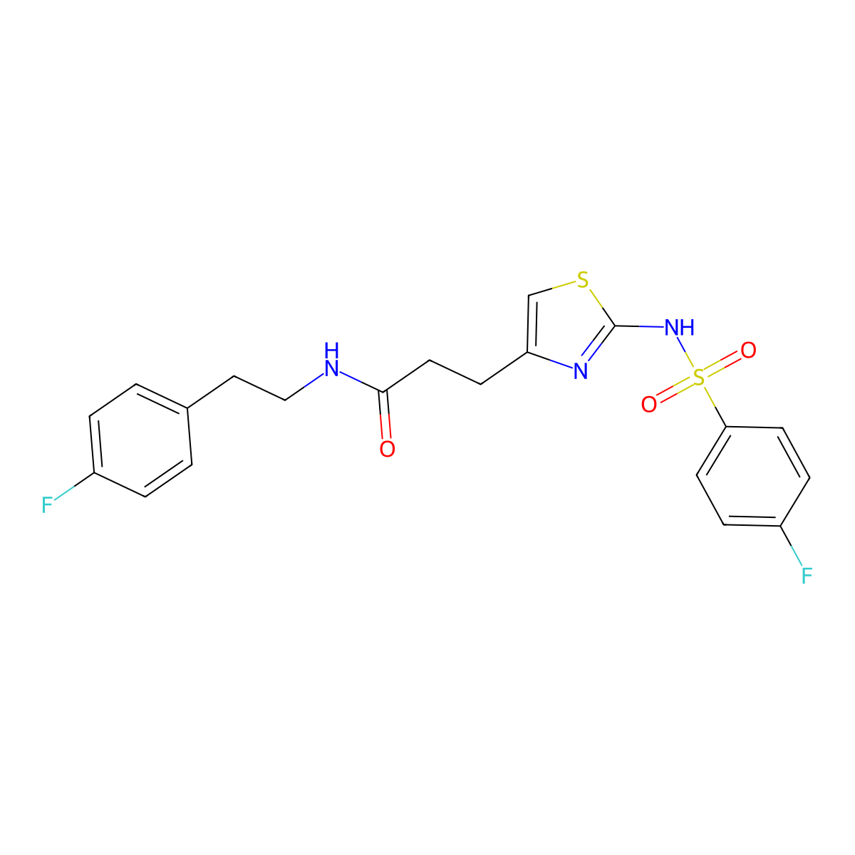 3-[2-(4-fluorobenzenesulfonamido)-1,3-thiazol-4-yl]-N-[2-(4-fluorophenyl)ethyl]propanamide molecular structure, CAS 1040666-93-0