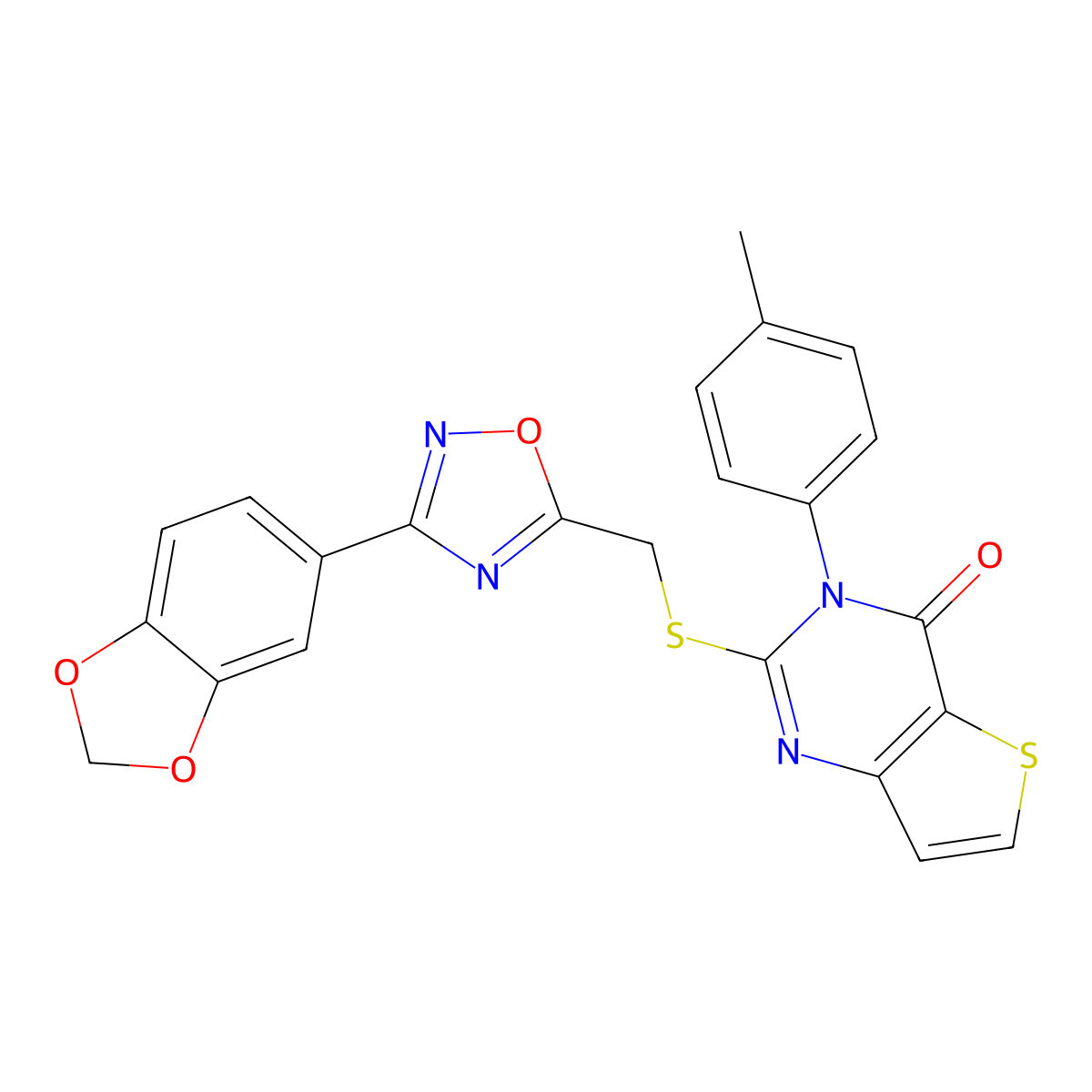2-({[3-(2H-1,3-benzodioxol-5-yl)-1,2,4-oxadiazol-5-yl]methyl}sulfanyl)-3-(4-methylphenyl)-3H,4H-thieno[3,2-d]pyrimidin-4-one molecular structure, CAS 1040666-94-1