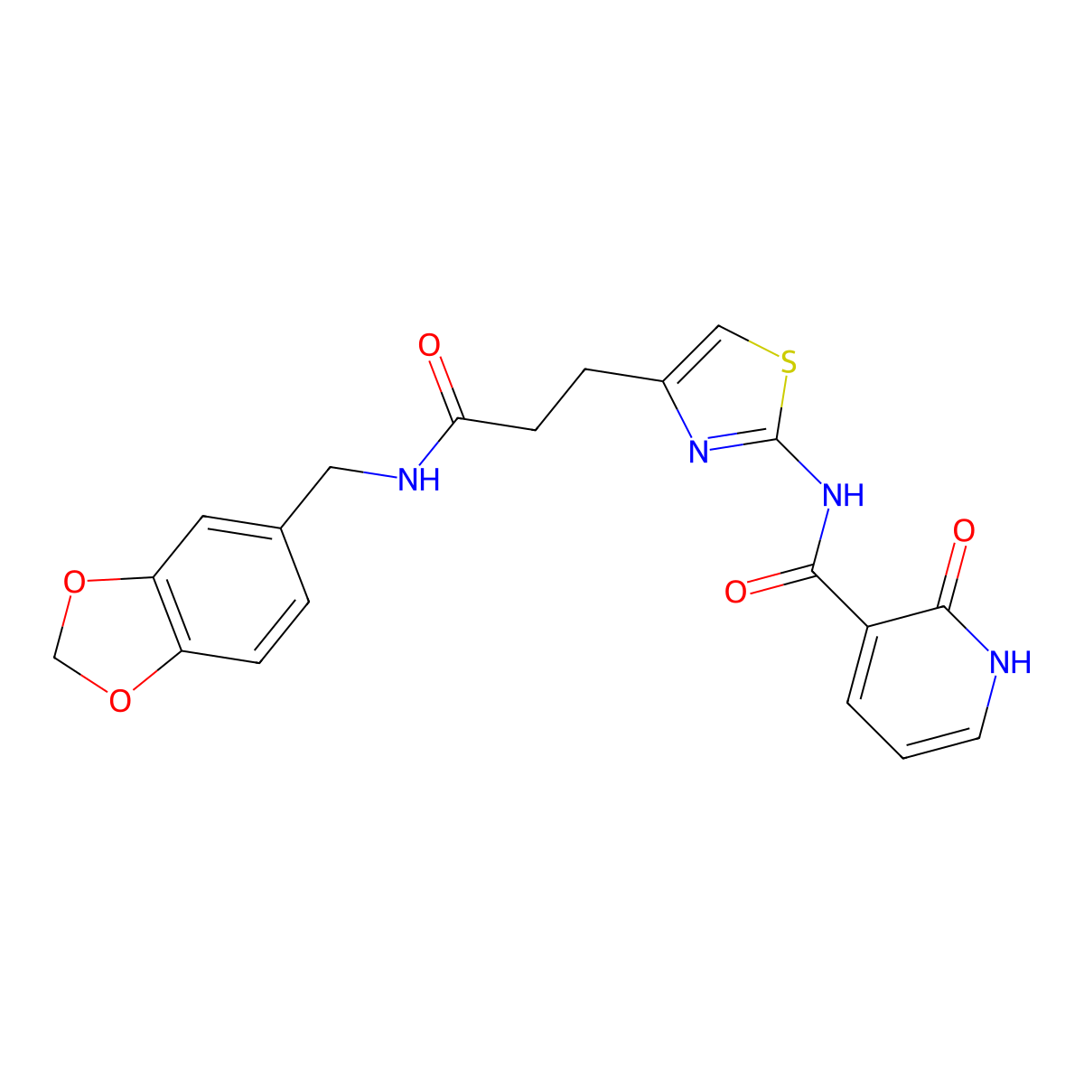 N-[4-(2-{[(2H-1,3-benzodioxol-5-yl)methyl]carbamoyl}ethyl)-1,3-thiazol-2-yl]-2-oxo-1,2-dihydropyridine-3-carboxamide molecular structure, CAS 1040666-99-6