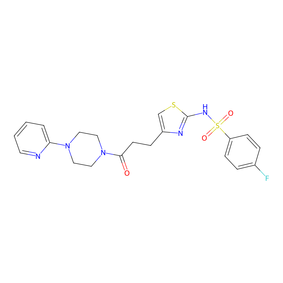 4-fluoro-N-(4-{3-oxo-3-[4-(pyridin-2-yl)piperazin-1-yl]propyl}-1,3-thiazol-2-yl)benzene-1-sulfonamide molecular structure, CAS 1040667-00-2