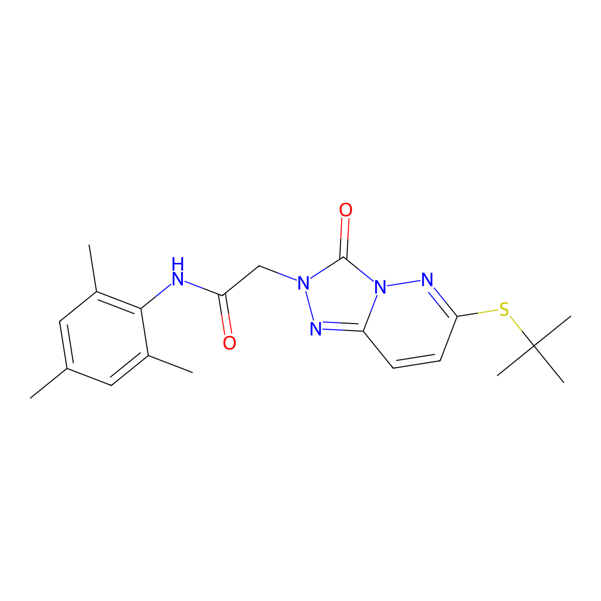 2-[6-(tert-butylsulfanyl)-3-oxo-2H,3H-[1,2,4]triazolo[4,3-b]pyridazin-2-yl]-N-(2,4,6-trimethylphenyl)acetamide molecular structure, CAS 1040667-03-5