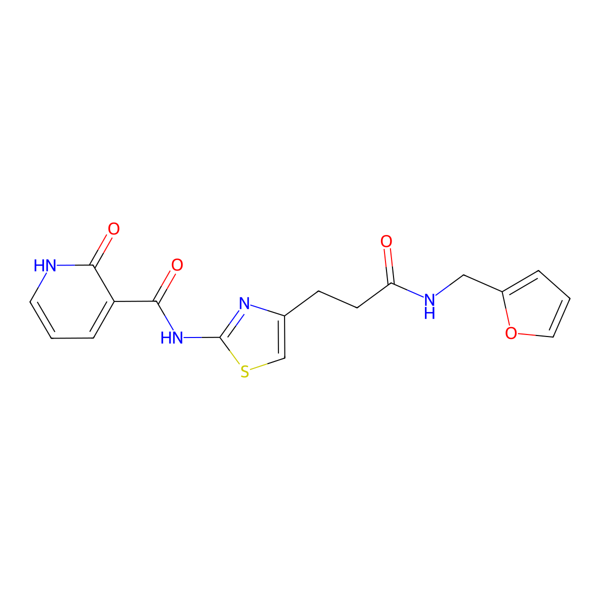 N-[4-(2-{[(furan-2-yl)methyl]carbamoyl}ethyl)-1,3-thiazol-2-yl]-2-oxo-1,2-dihydropyridine-3-carboxamide molecular structure, CAS 1040667-06-8