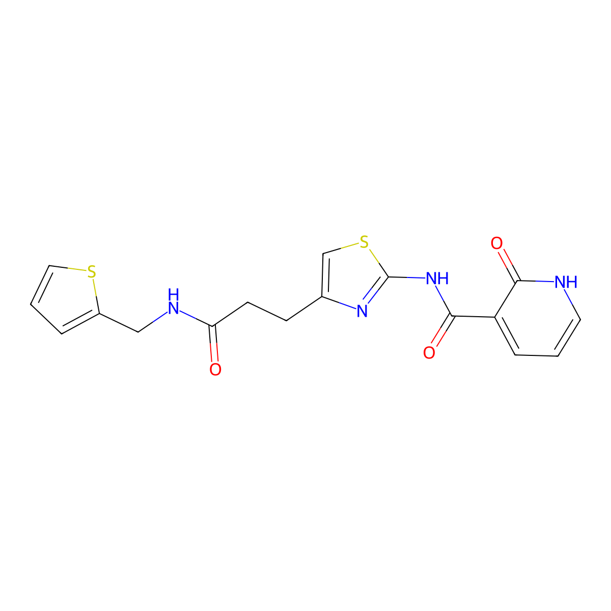 2-oxo-N-(4-(3-oxo-3-((thiophen-2-ylmethyl)amino)propyl)thiazol-2-yl)-1,2-dihydropyridine-3-carboxamide molecular structure, CAS 1040667-13-7