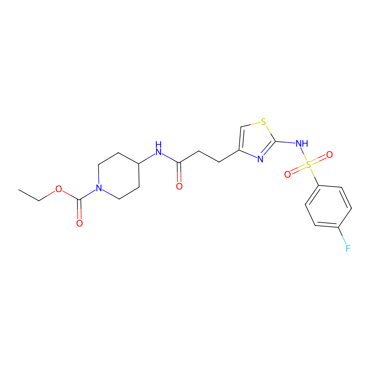 Ethyl 4-{3-[2-(4-fluorobenzenesulfonamido)-1,3-thiazol-4-yl]propanamido}piperidine-1-carboxylate molecular structure, CAS 1040667-14-8