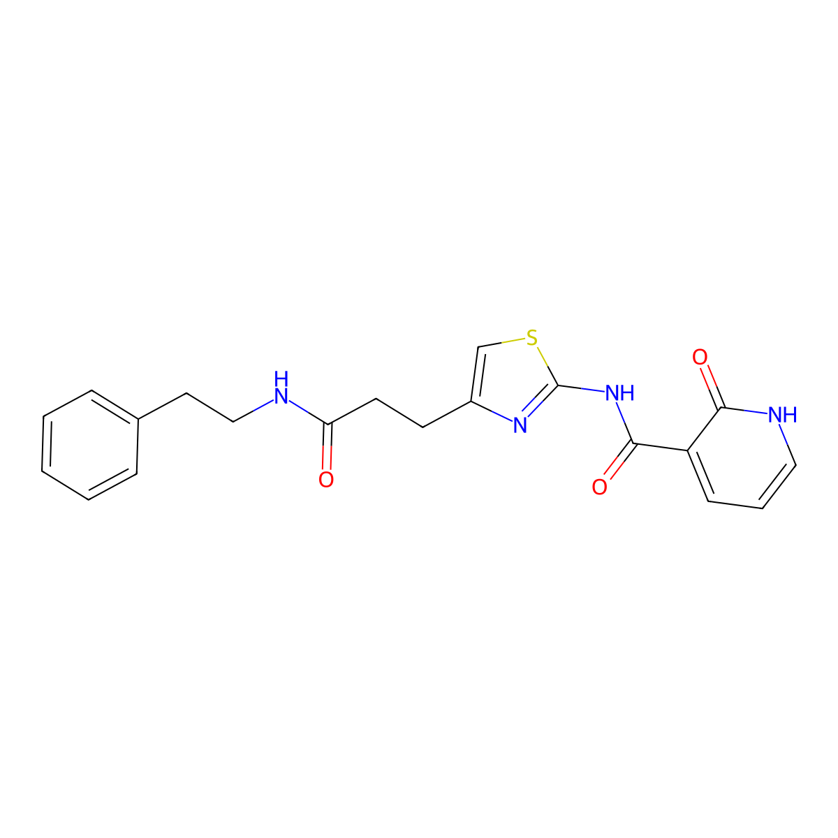 2-oxo-N-(4-{2-[(2-phenylethyl)carbamoyl]ethyl}-1,3-thiazol-2-yl)-1,2-dihydropyridine-3-carboxamide molecular structure, CAS 1040667-20-6