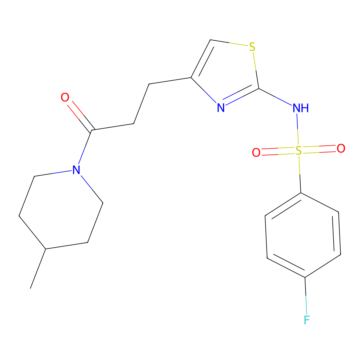4-fluoro-N-{4-[3-(4-methylpiperidin-1-yl)-3-oxopropyl]-1,3-thiazol-2-yl}benzene-1-sulfonamide molecular structure, CAS 1040667-21-7