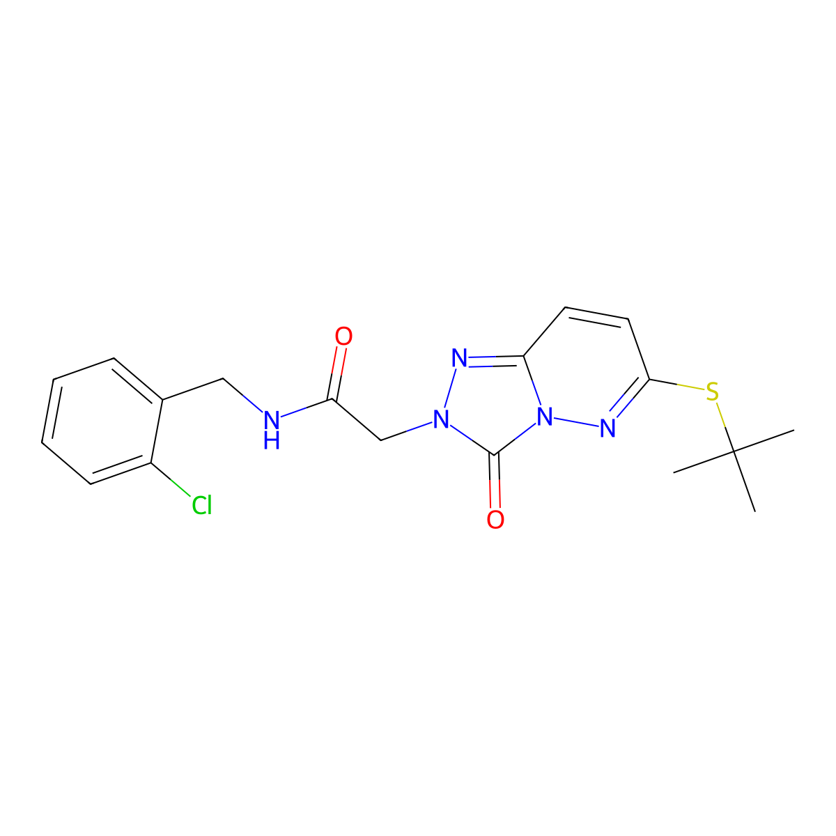 2-[6-(tert-butylsulfanyl)-3-oxo-2H,3H-[1,2,4]triazolo[4,3-b]pyridazin-2-yl]-N-[(2-chlorophenyl)methyl]acetamide molecular structure, CAS 1040667-24-0