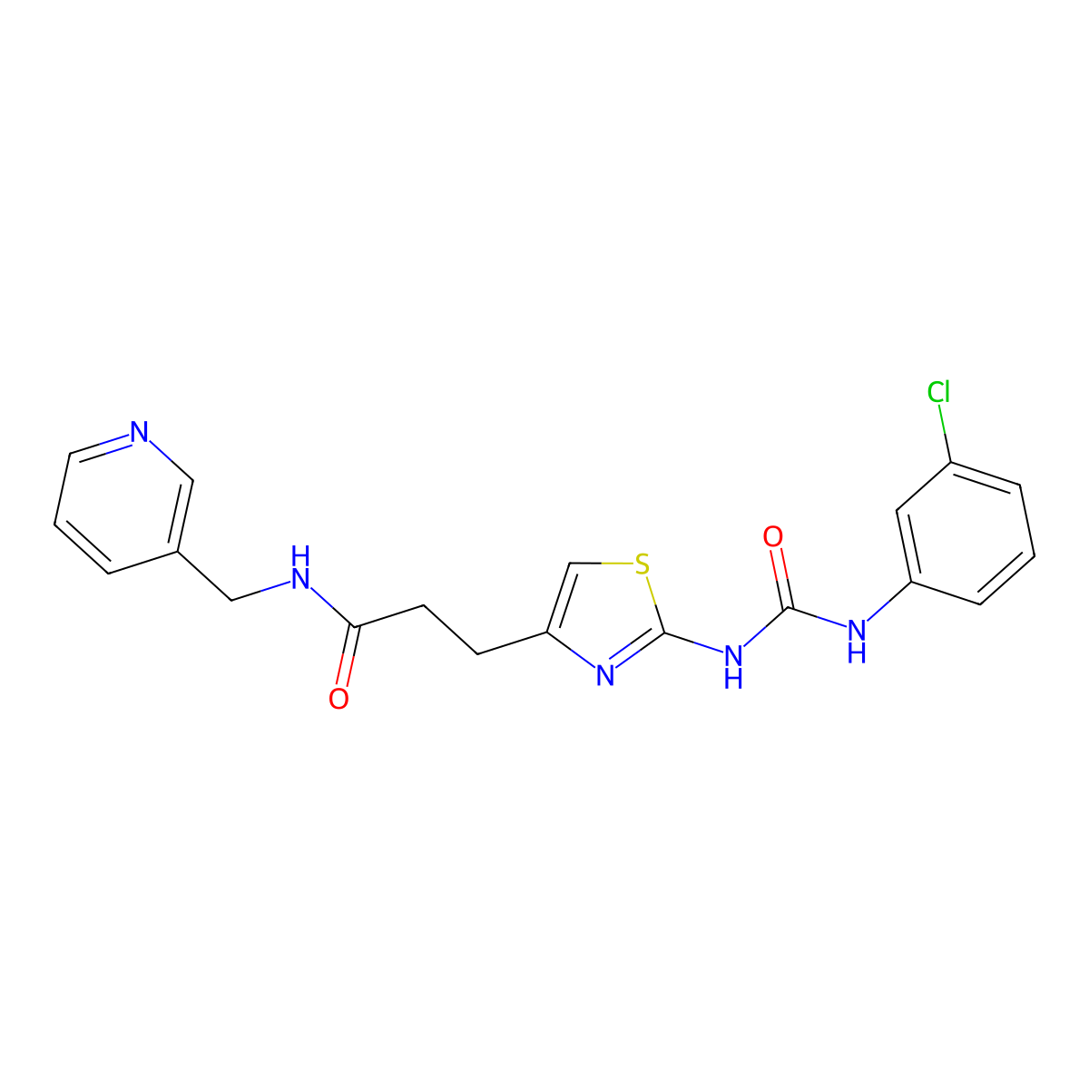 3-(2-{[(3-chlorophenyl)carbamoyl]amino}-1,3-thiazol-4-yl)-N-[(pyridin-3-yl)methyl]propanamide molecular structure, CAS 1040667-26-2