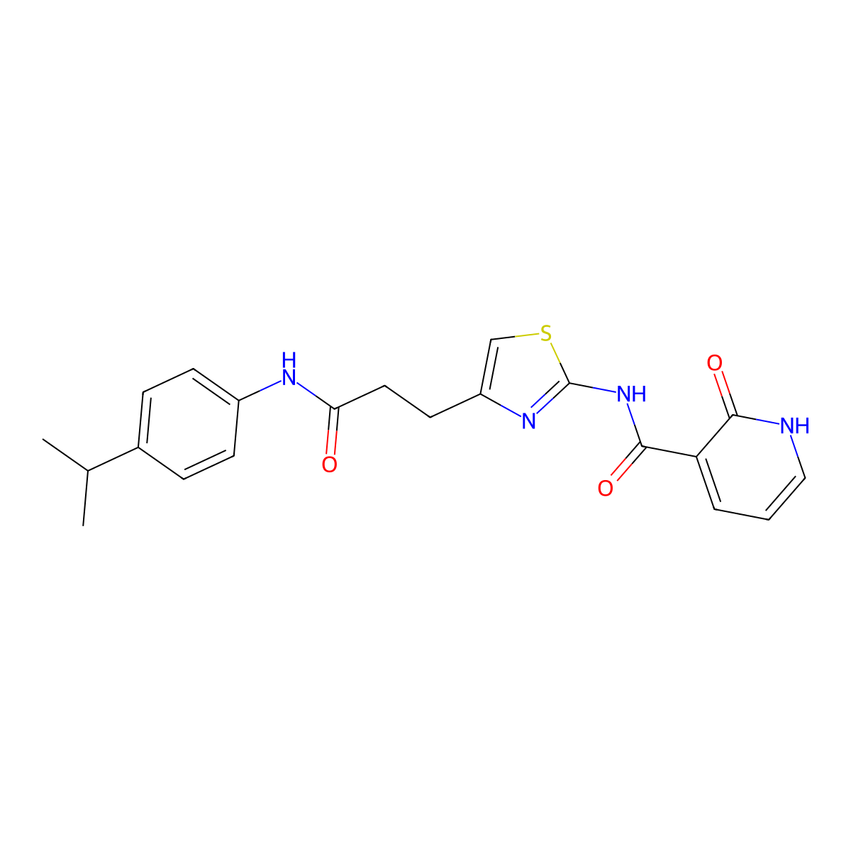 2-oxo-N-[4-(2-{[4-(propan-2-yl)phenyl]carbamoyl}ethyl)-1,3-thiazol-2-yl]-1,2-dihydropyridine-3-carboxamide molecular structure, CAS 1040667-27-3