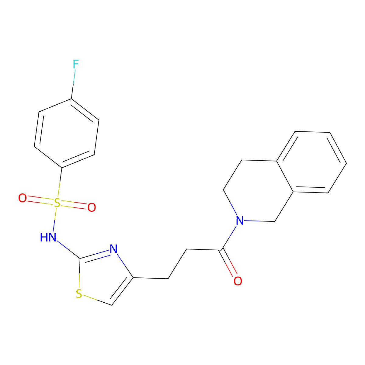 4-fluoro-N-{4-[3-oxo-3-(1,2,3,4-tetrahydroisoquinolin-2-yl)propyl]-1,3-thiazol-2-yl}benzene-1-sulfonamide molecular structure, CAS 1040667-28-4